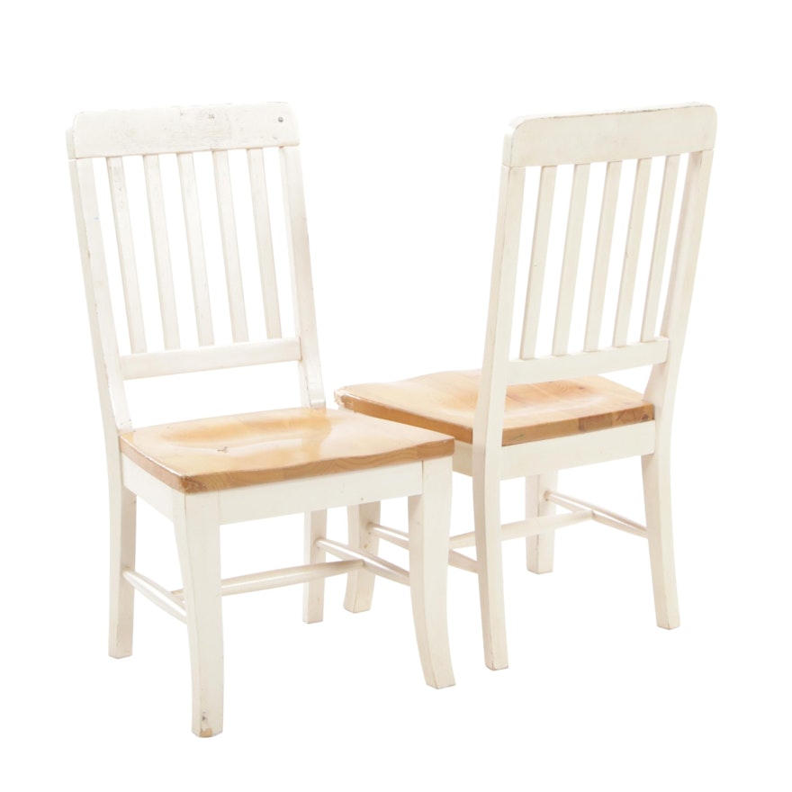 Pair of Pine and White-Painted Wood Side Chairs