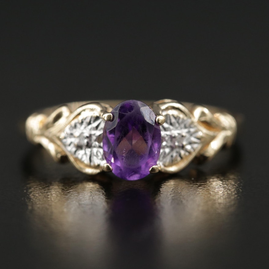 10K Amethyst and Diamond Ring