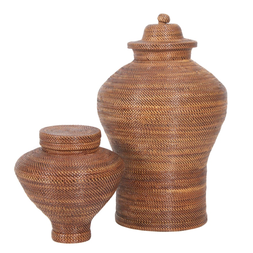 Woven Grass Storage Canisters, Contemporary, Set of Two