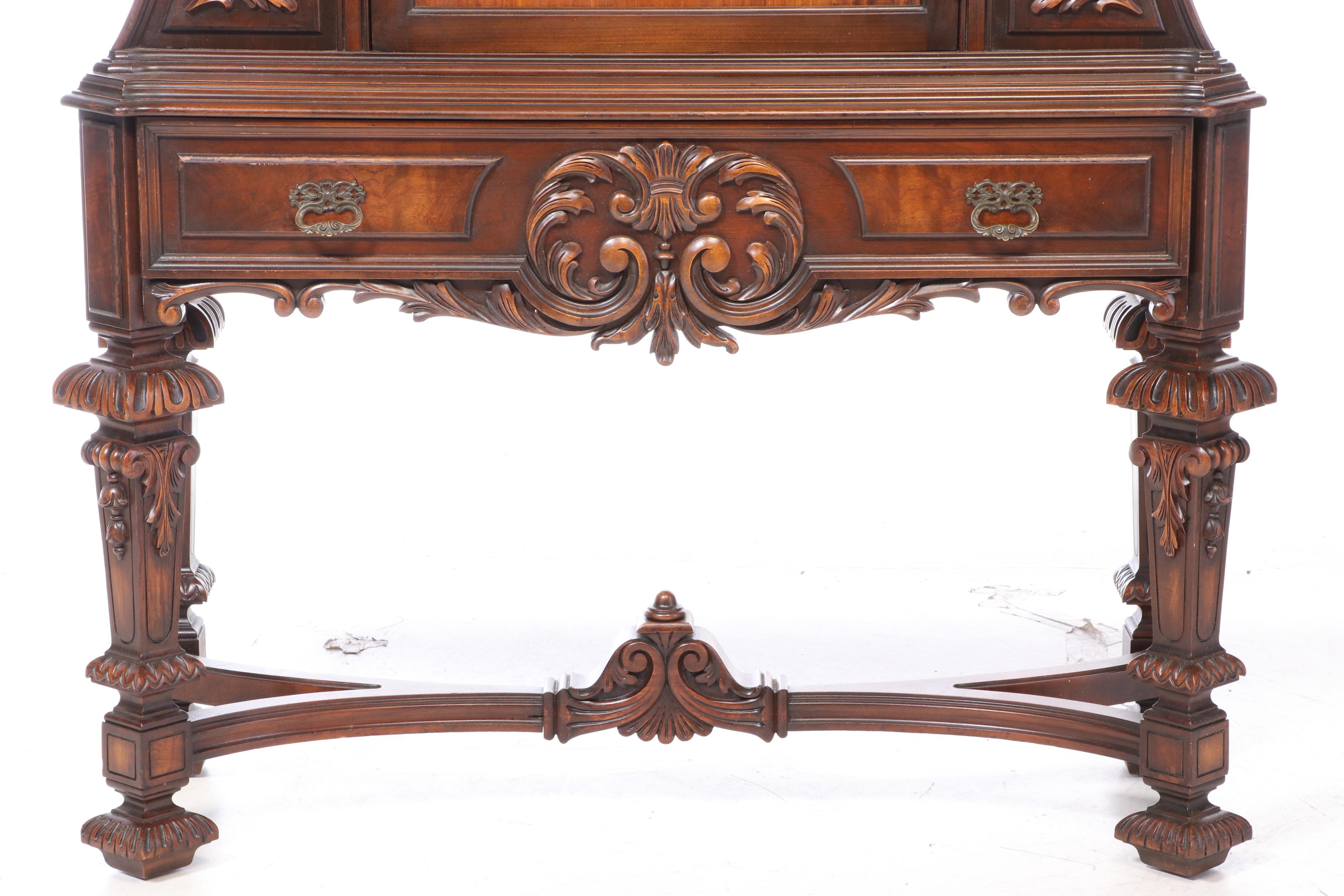 Rockford Furniture Co. Baroque Style Walnut and Marquetry China Cabinet-on-Stand