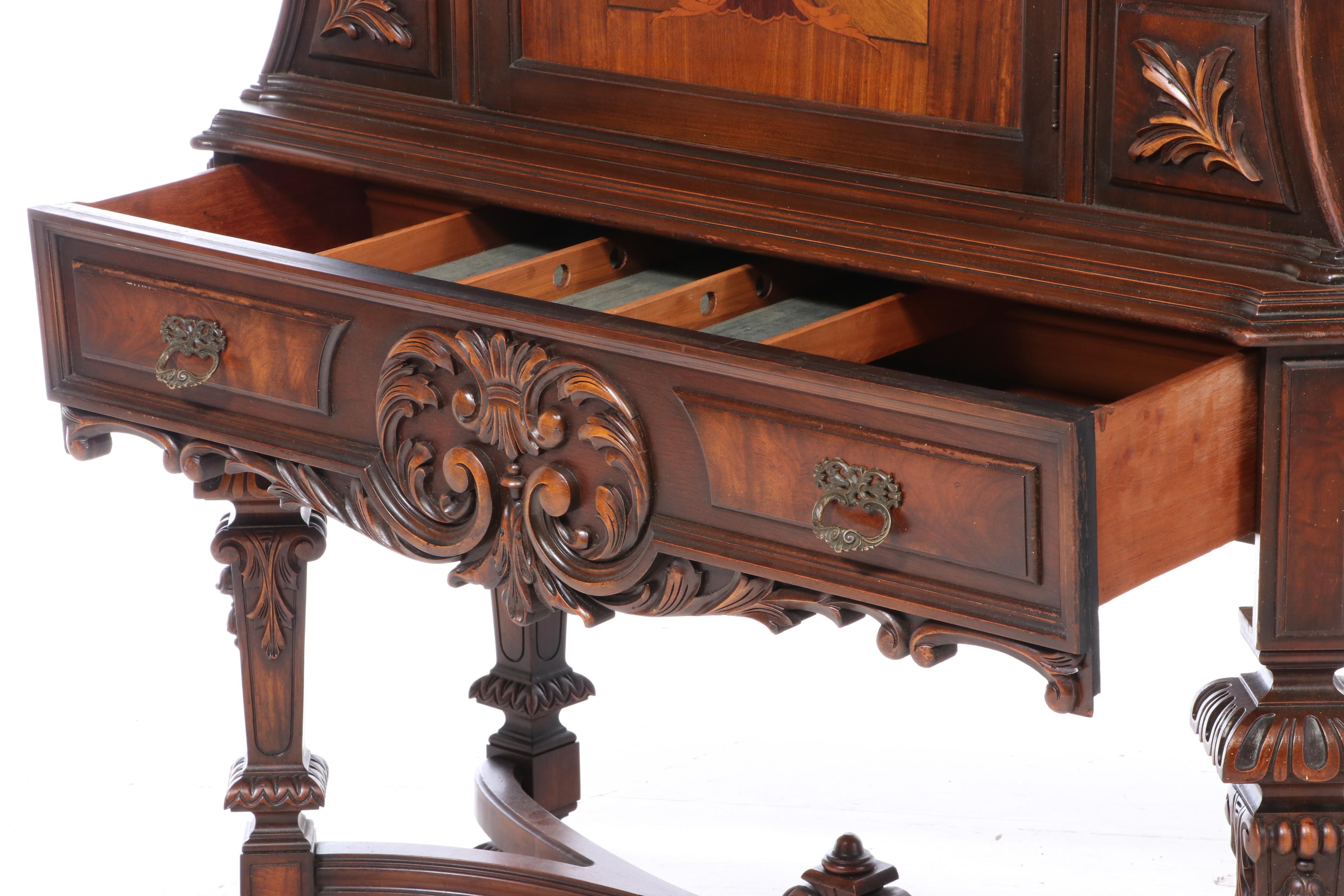 Rockford Furniture Co. Baroque Style Walnut and Marquetry China Cabinet-on-Stand