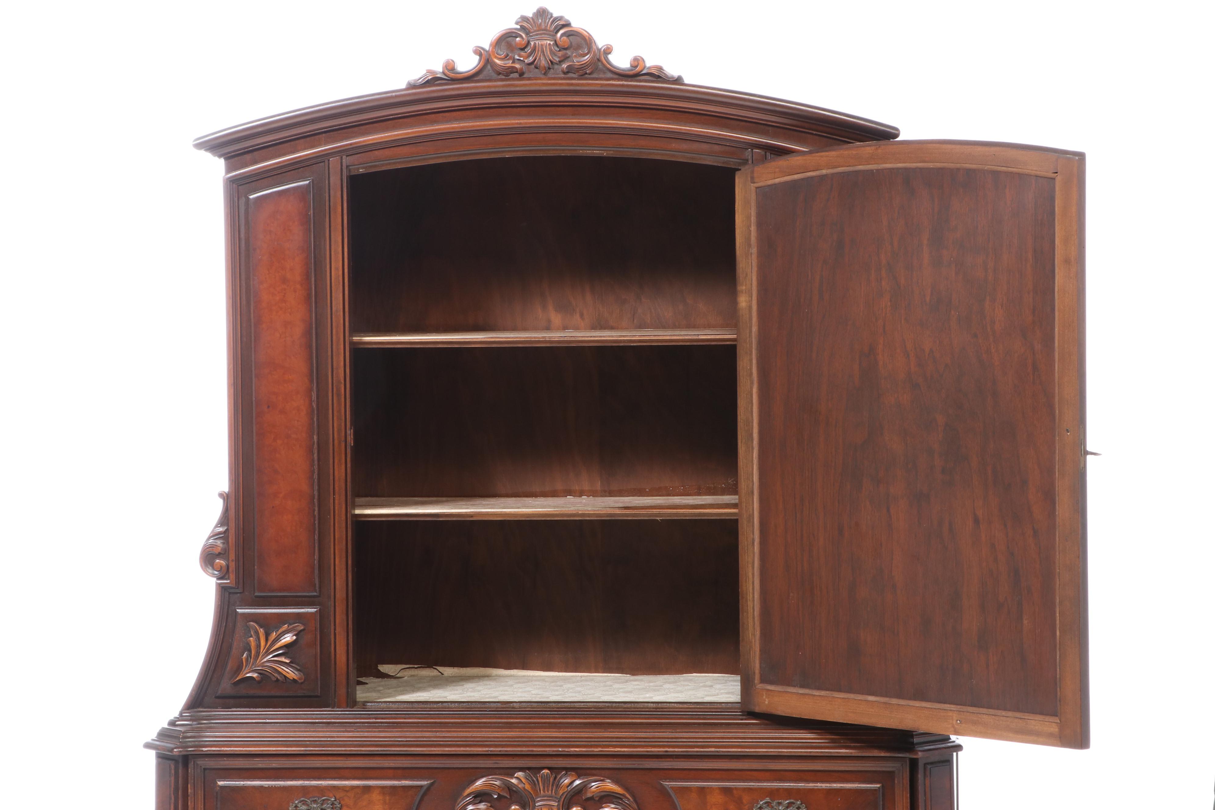 Rockford Furniture Co. Baroque Style Walnut and Marquetry China Cabinet-on-Stand