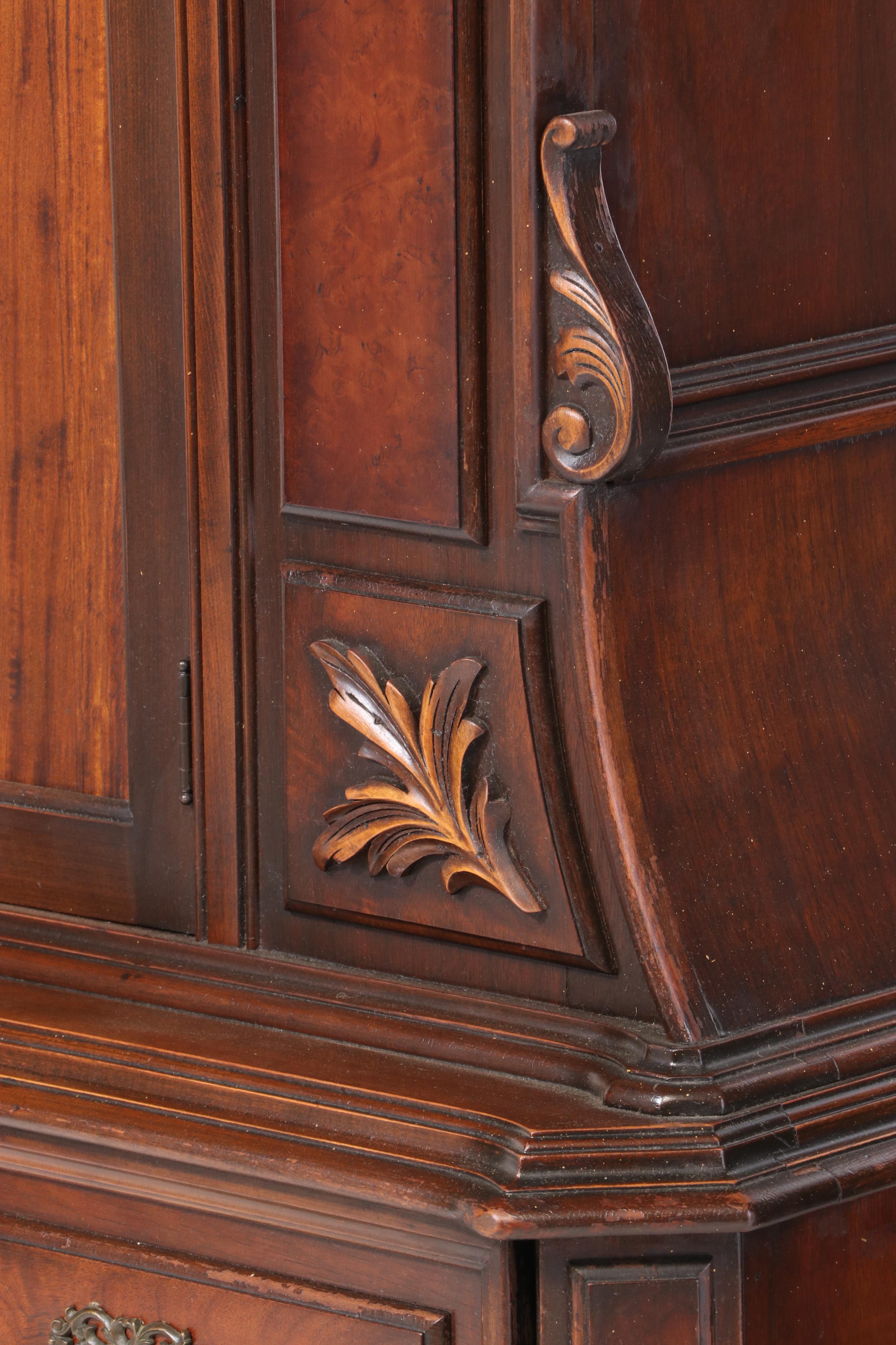 Rockford Furniture Co. Baroque Style Walnut and Marquetry China Cabinet-on-Stand