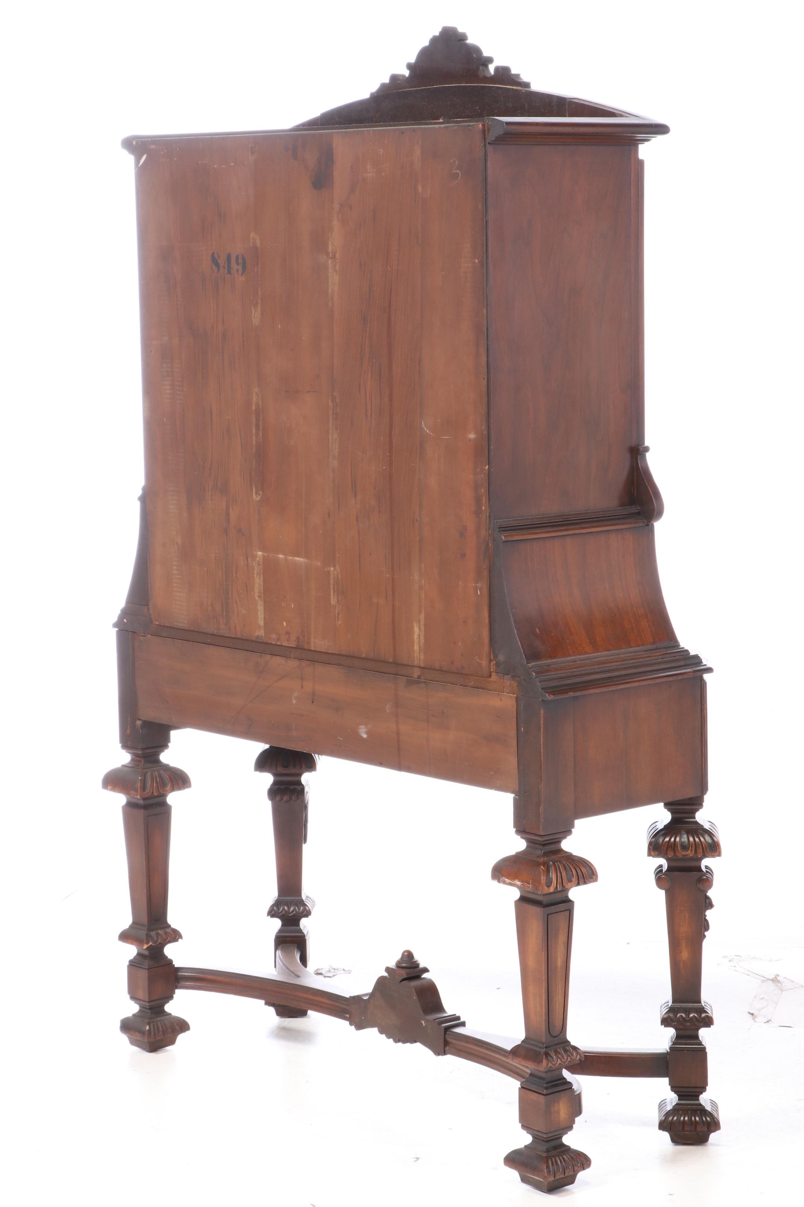 Rockford Furniture Co. Baroque Style Walnut and Marquetry China Cabinet-on-Stand