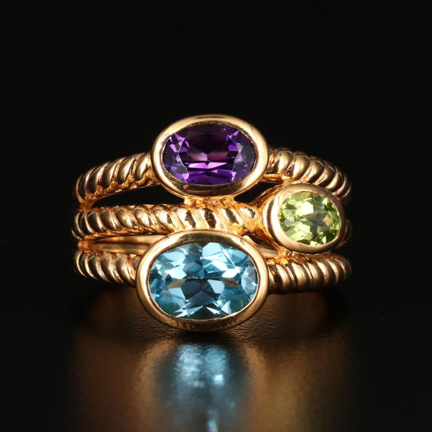 Sterling Silver Amethyst, Topaz, and Peridot Ring
