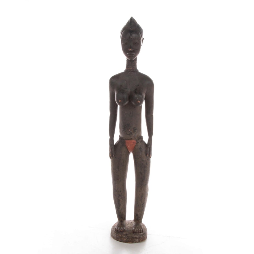 West African Hand Carved Standing Female Figure