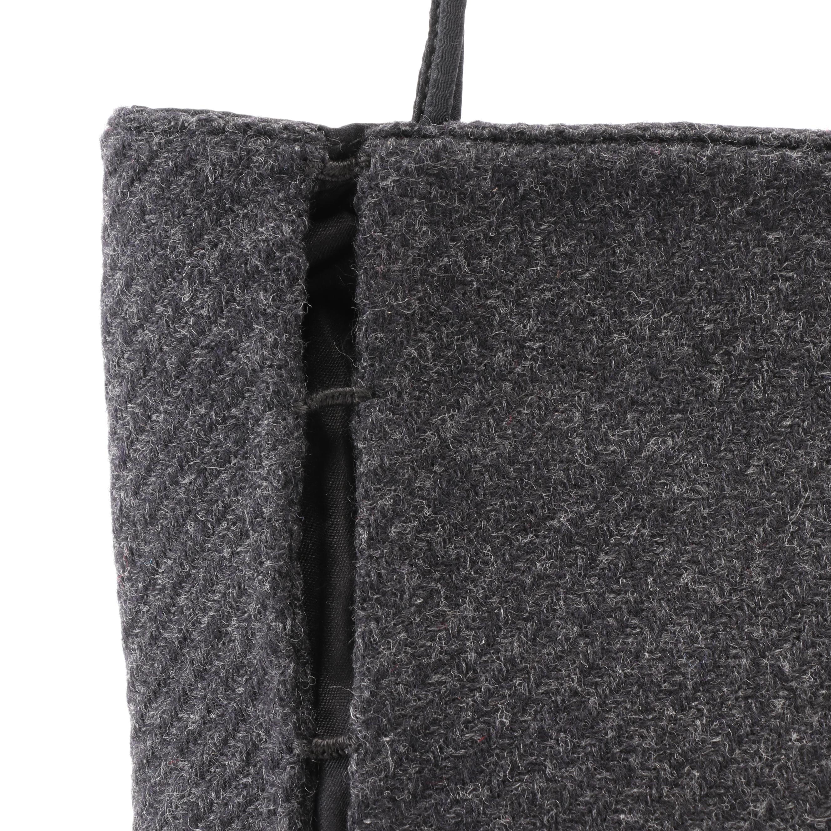 Prada Mini Tote Bag in Dark Grey Shetland Wool with Tessuto Nylon Trim