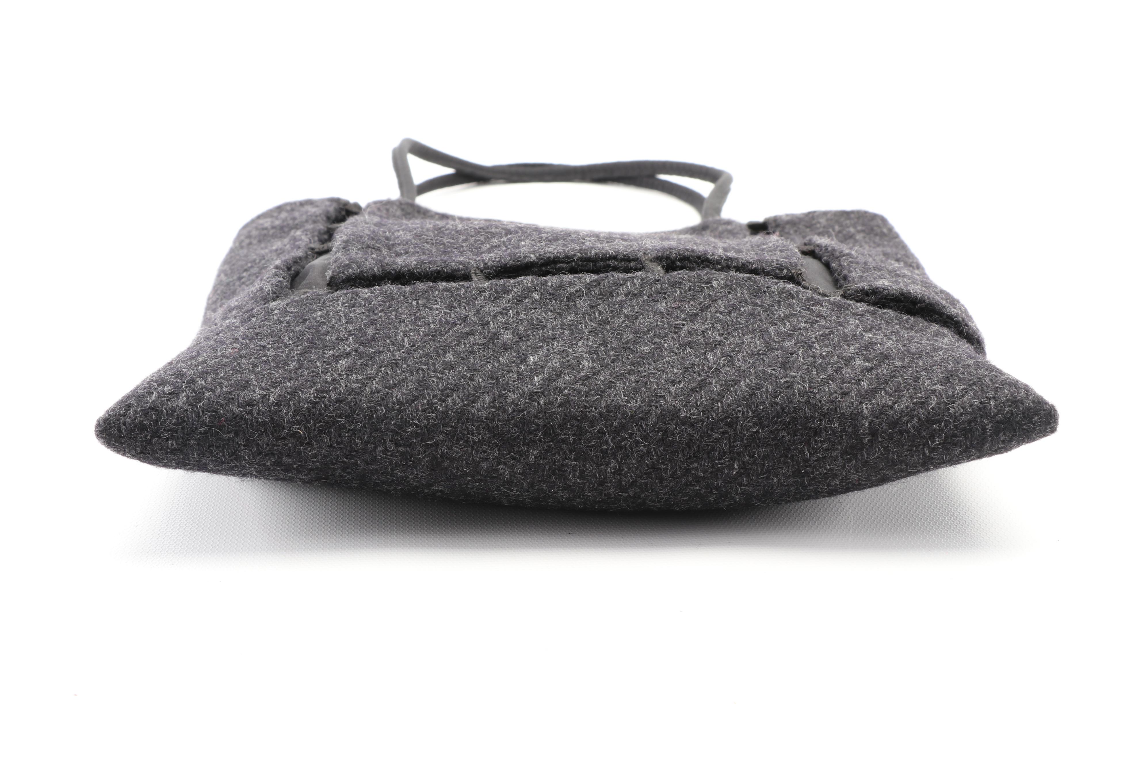 Prada Mini Tote Bag in Dark Grey Shetland Wool with Tessuto Nylon Trim