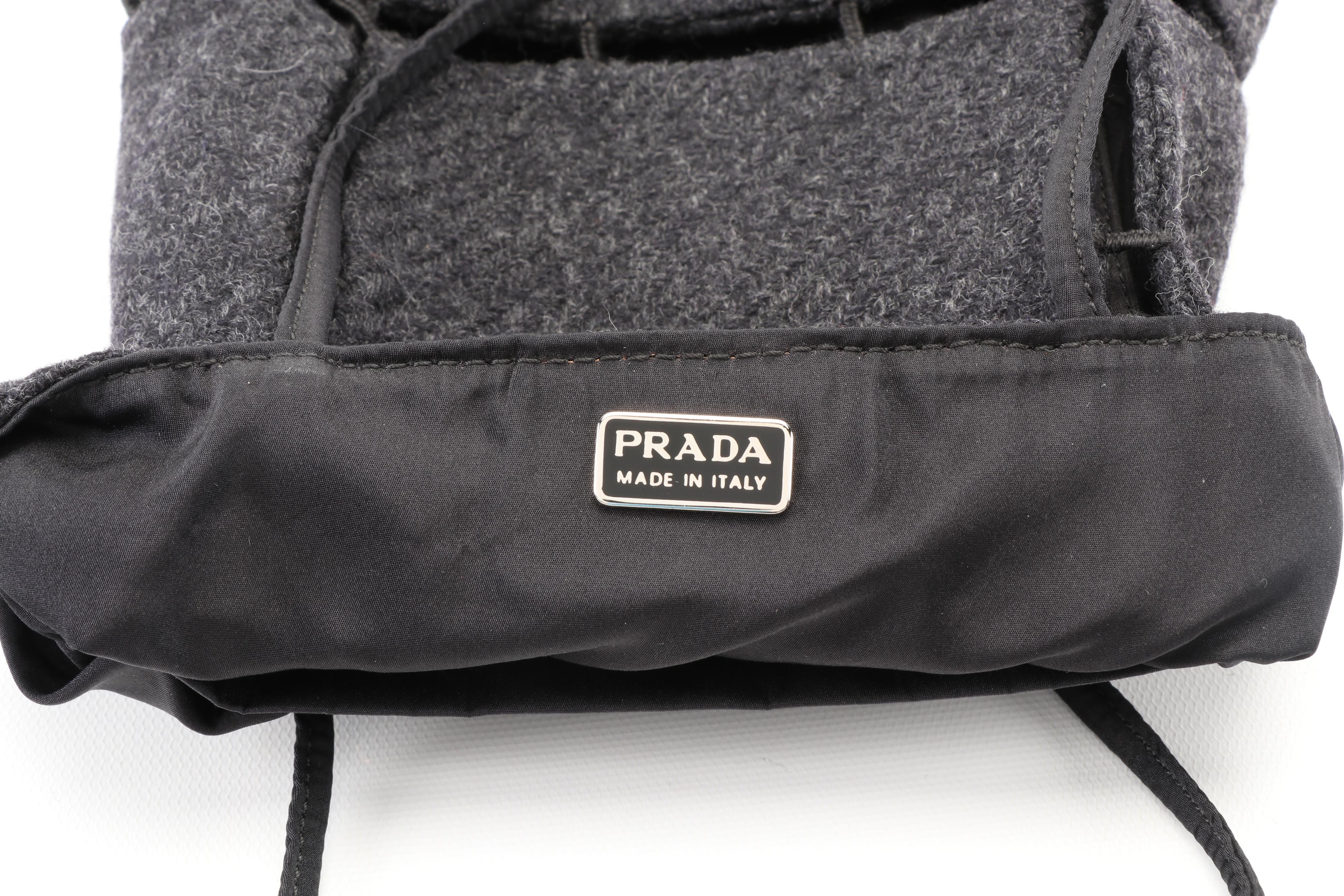 Prada Mini Tote Bag in Dark Grey Shetland Wool with Tessuto Nylon Trim