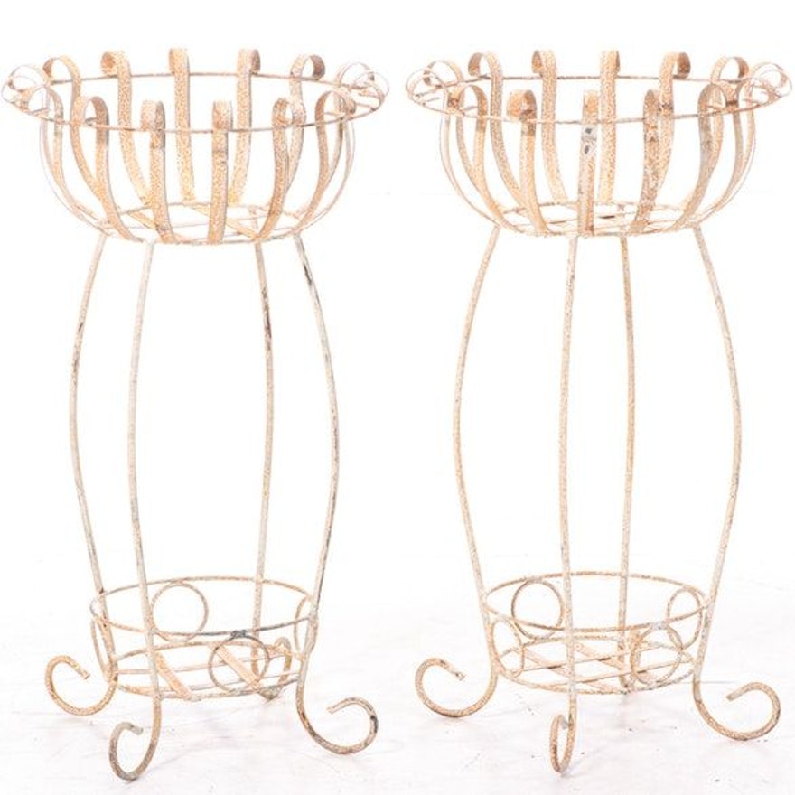 Pair of Painted Scrolled Metal Plant Stands