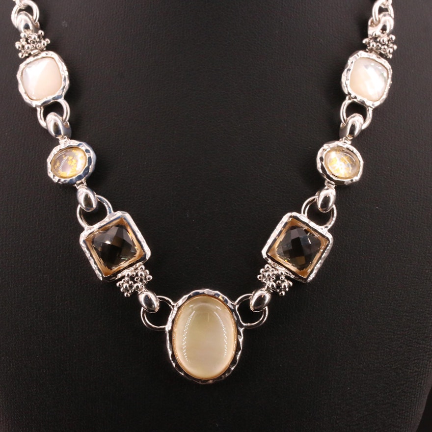 Michael Dawkins Sterling Silver Citrine and Quartz Over Mother of Pearl Necklace