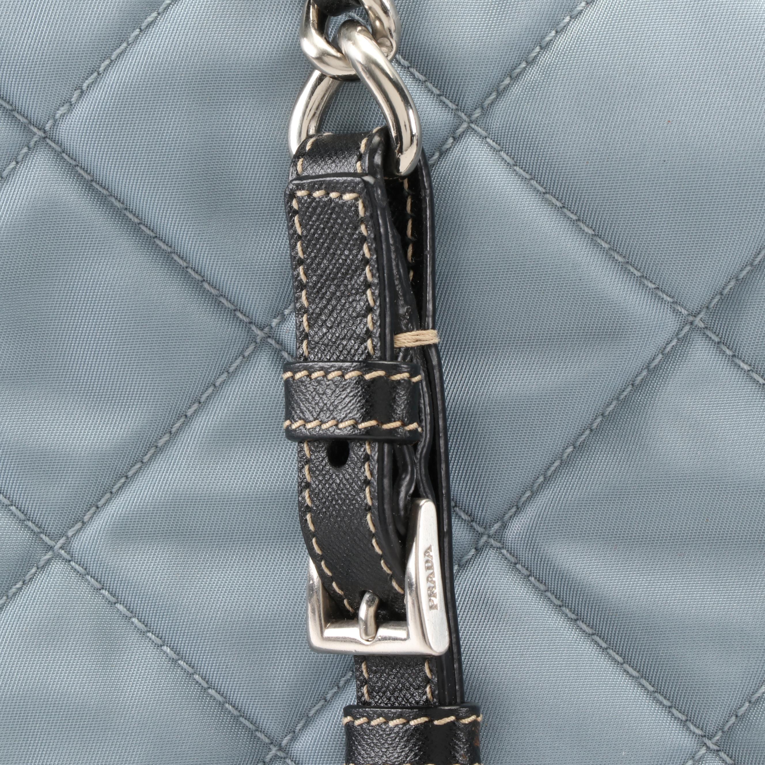 Prada Tote Bag in Light Blue Quilted Nylon with Black Saffiano Leather Trim