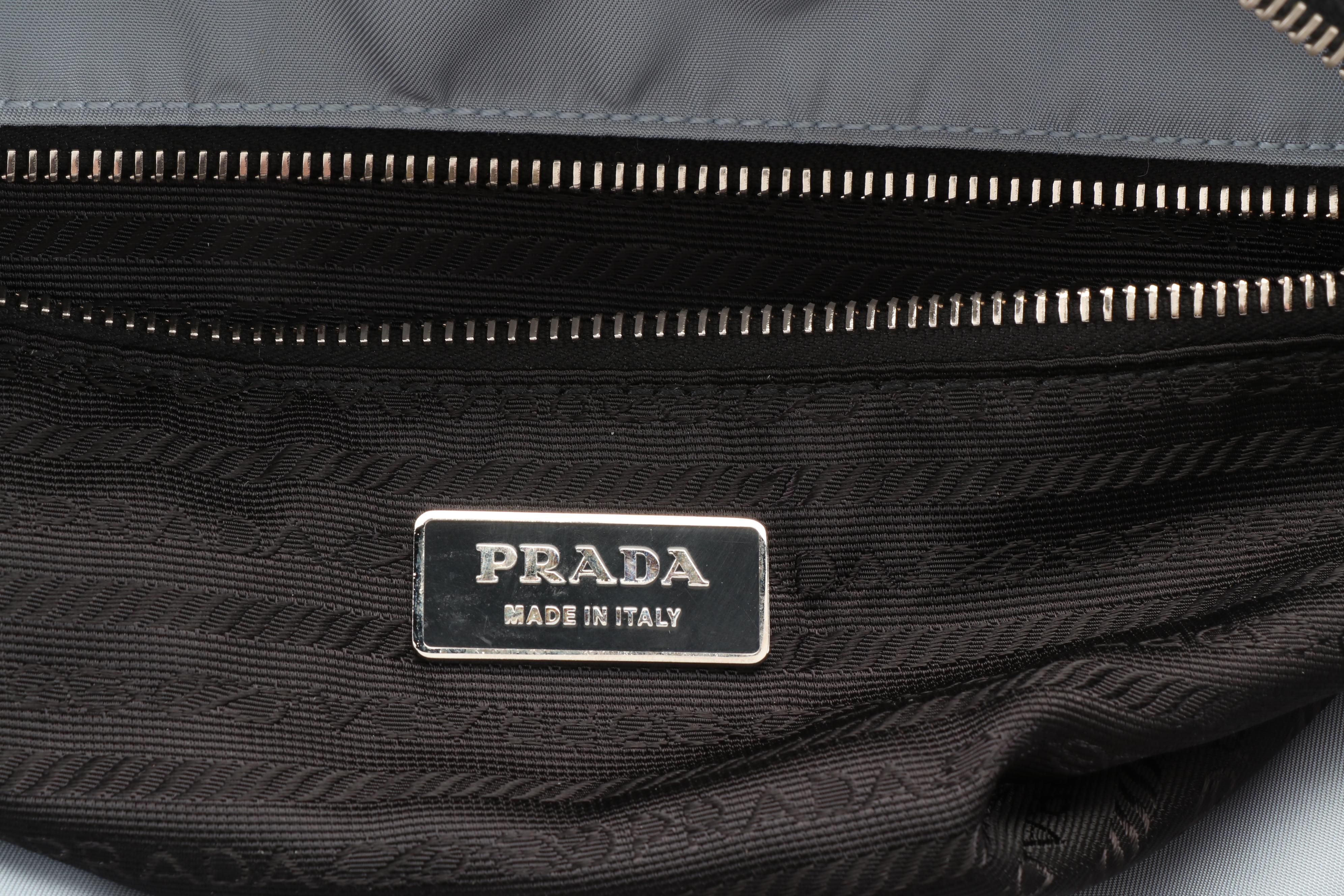 Prada Tote Bag in Light Blue Quilted Nylon with Black Saffiano Leather Trim