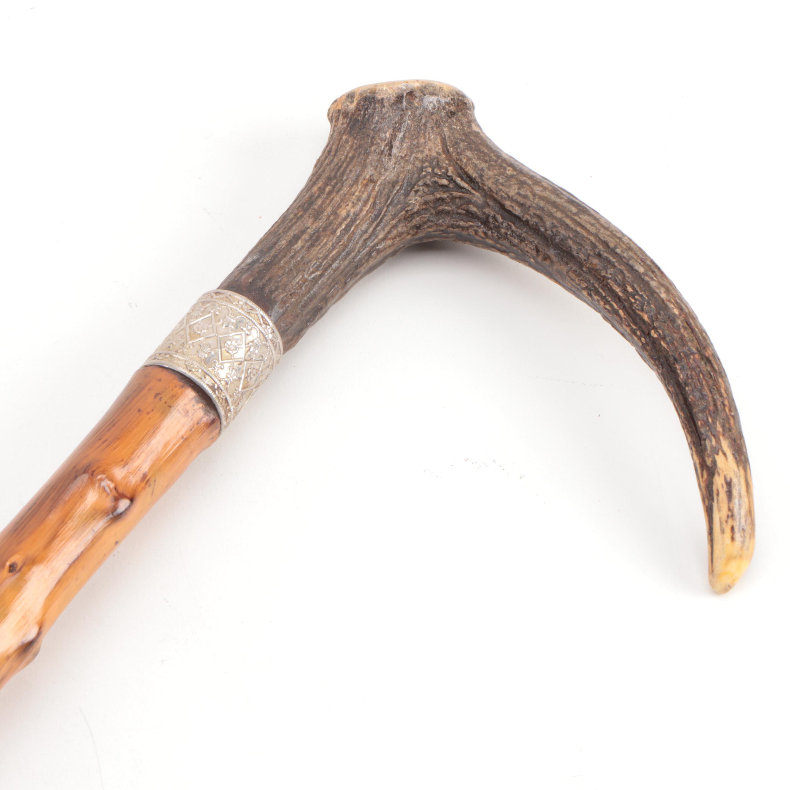 Thorn Wood Gentleman's Walking Stick with Stag Antler Handle, Early 20th C.