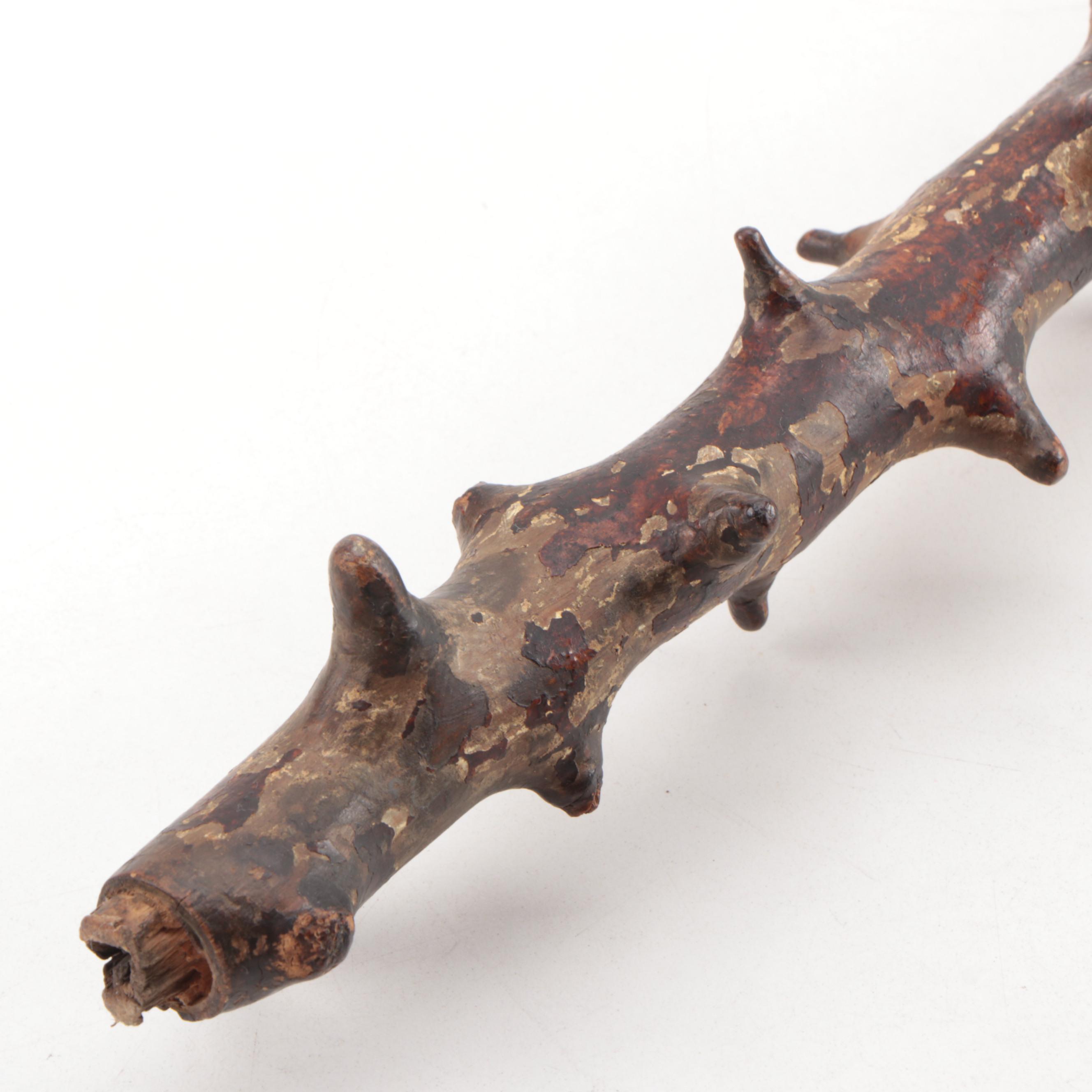 Thorn Wood Walking Stick with Inlaid 1852 US Three Cent Coins