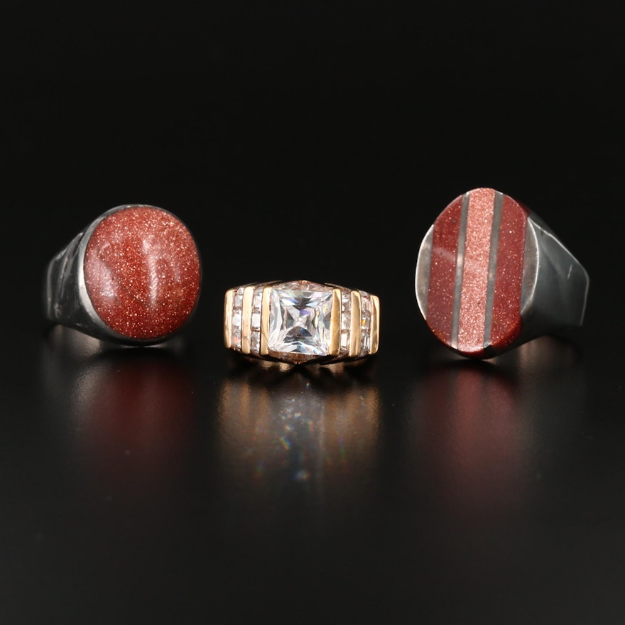 Assortment of Sterling Rings with Cubic Zirconia and Goldstone Glass