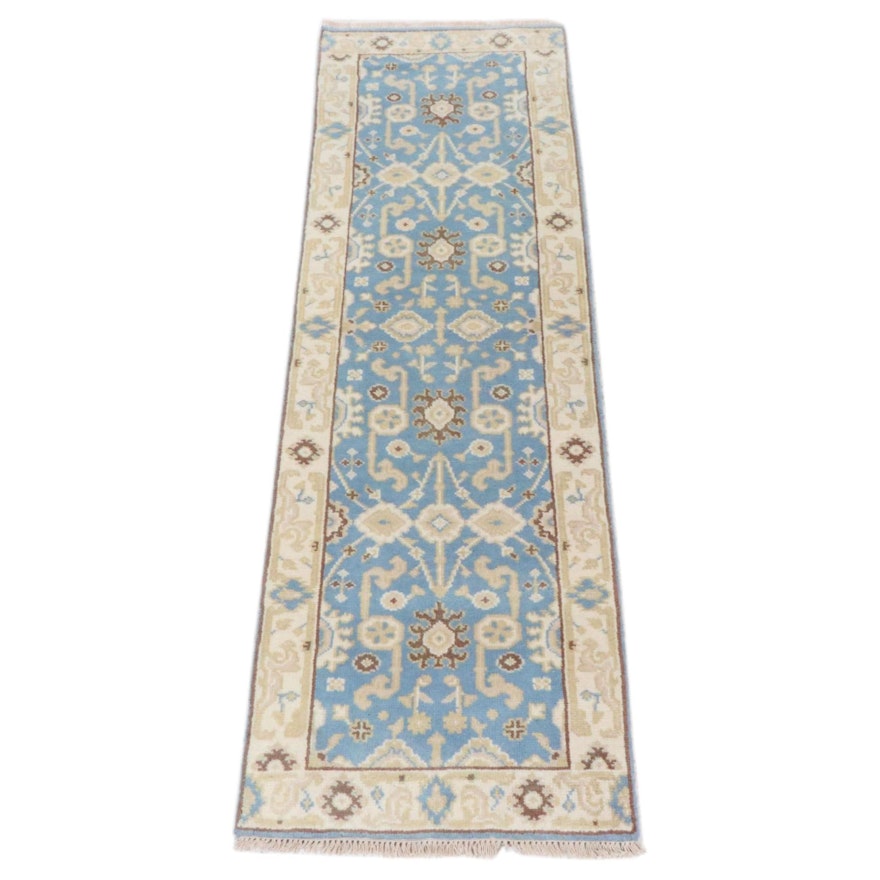 2'6 x 8'1 Hand-Knotted Indo-Turkish Oushak Runner Rug, 2010s