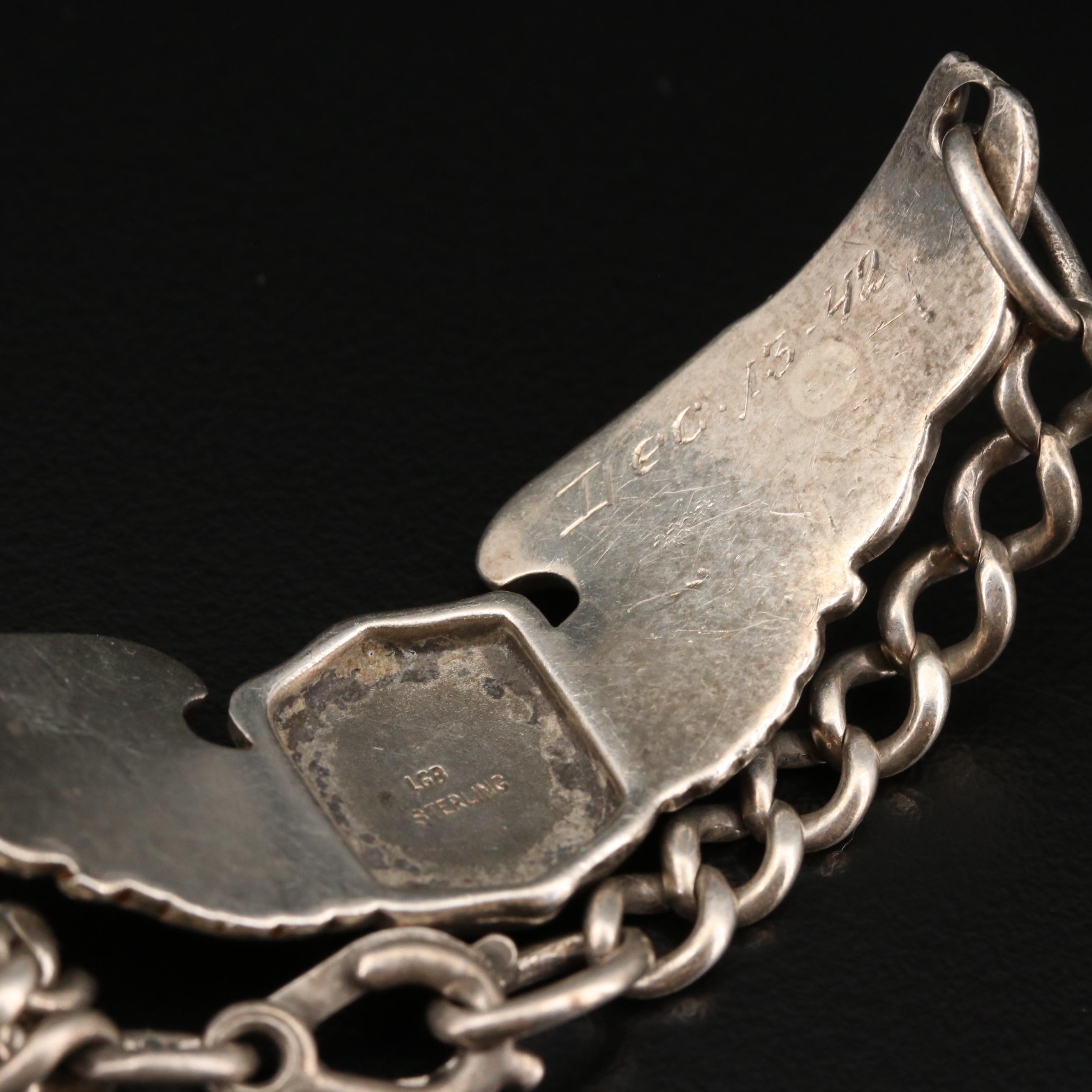 WW II U.S. Army Air Force Pilot and Double Rolo Link U.S. Flag Charm Bracelet