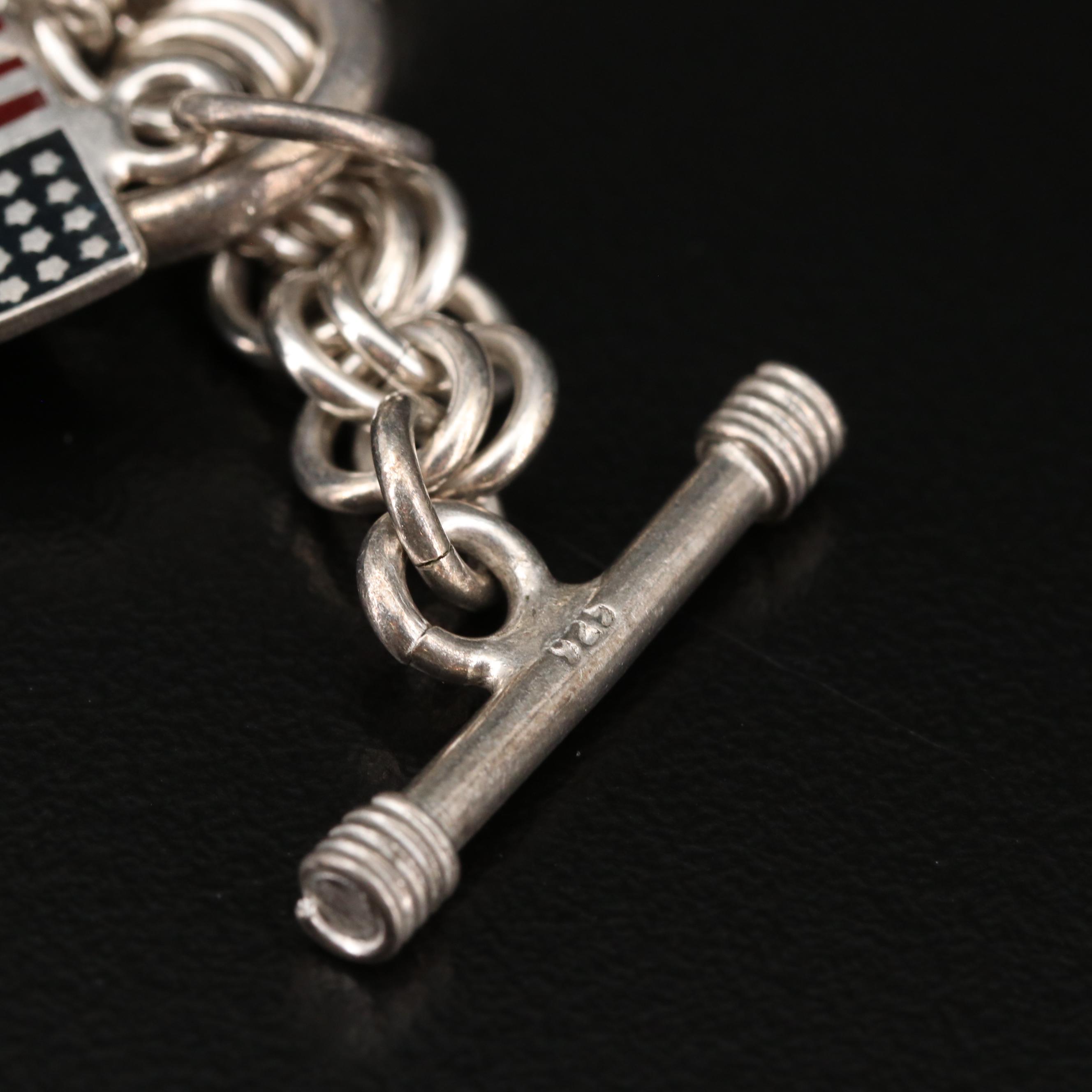 WW II U.S. Army Air Force Pilot and Double Rolo Link U.S. Flag Charm Bracelet