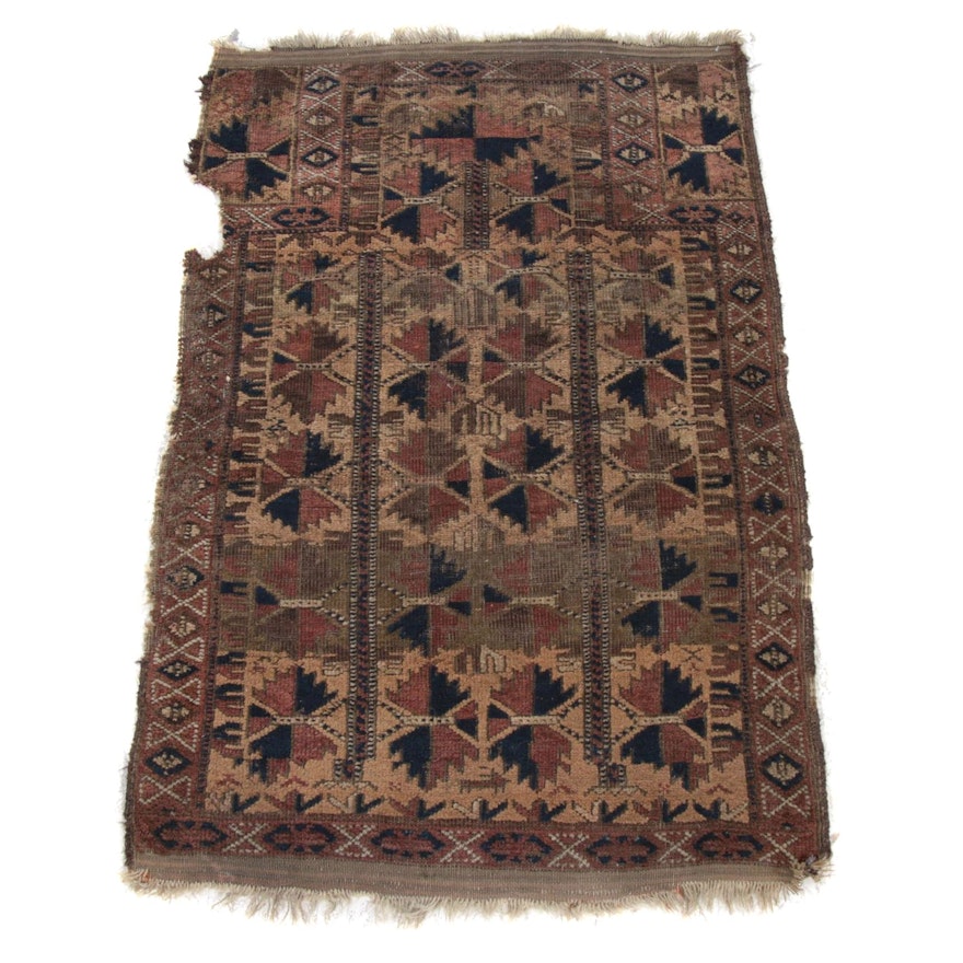 2'4 x 3'9 Hand-Knotted Persian Baluch Rug, 1890s