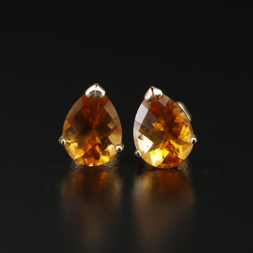 14K Gold Citrine Stud Earrings