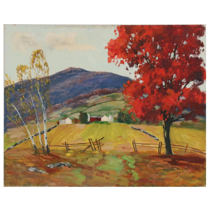 Oil Painting of Pastoral Landscape in Autumn