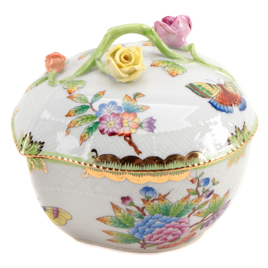 Herend "Queen Victoria" Porcelain Heart-Shaped Box