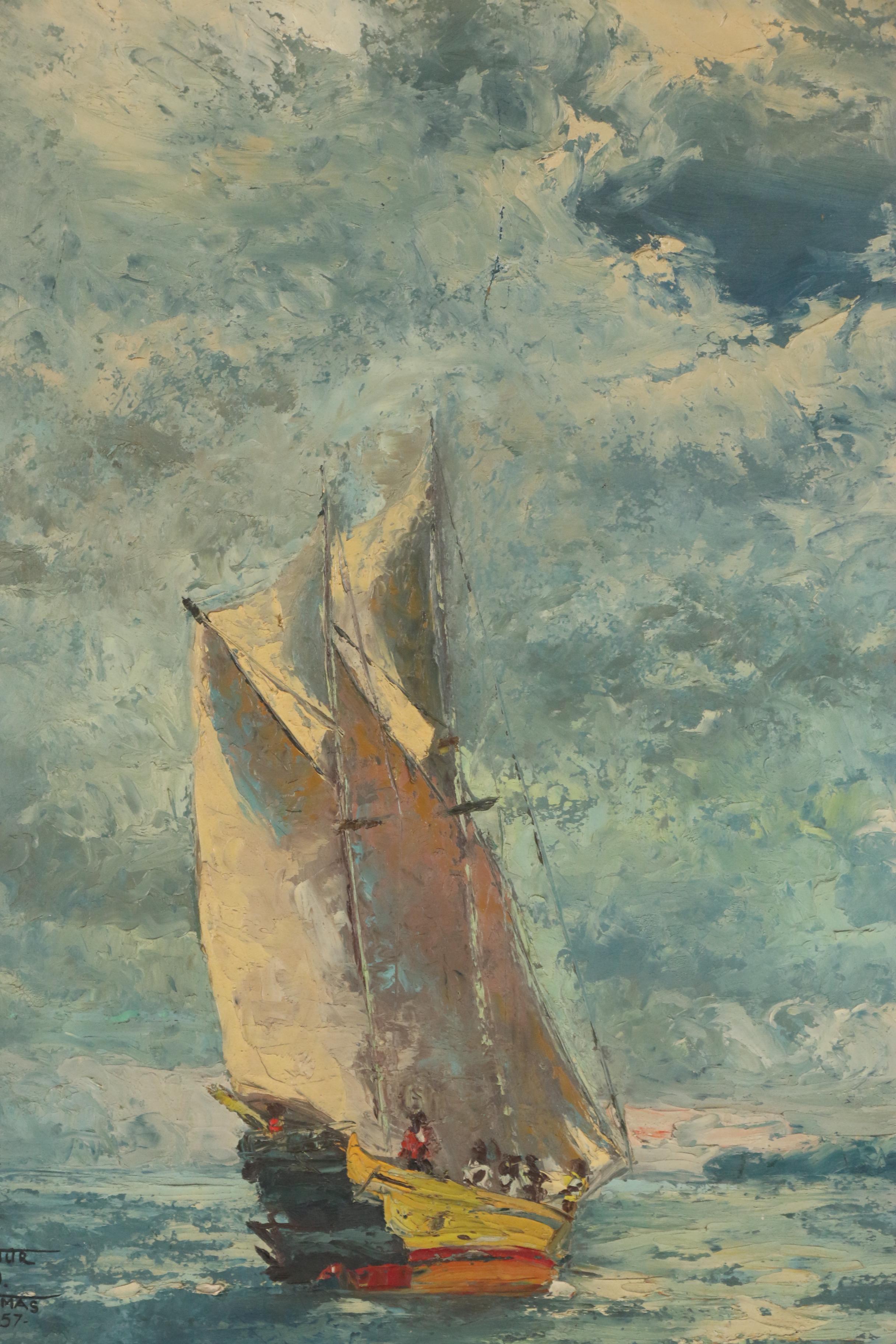 Arthur D. Thomas Nautical Oil Painting, 1957