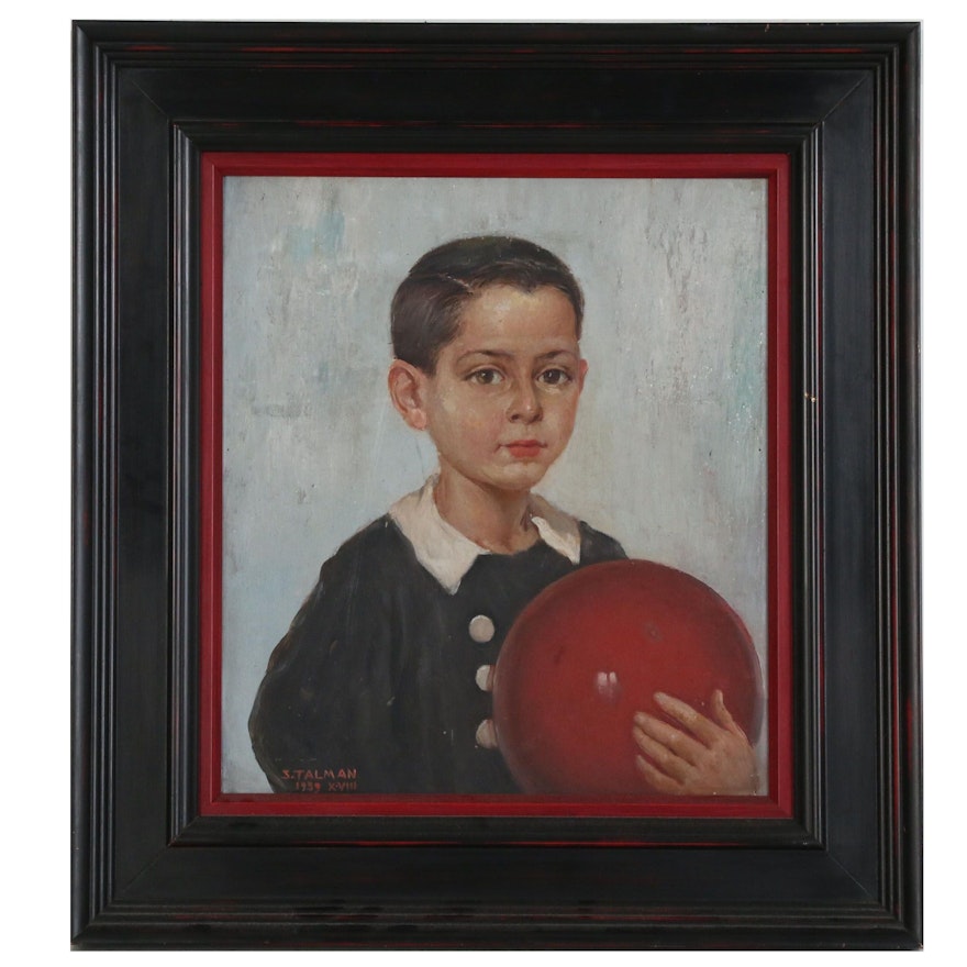 Silvio Talman Portrait Oil Painting of Boy with Ball