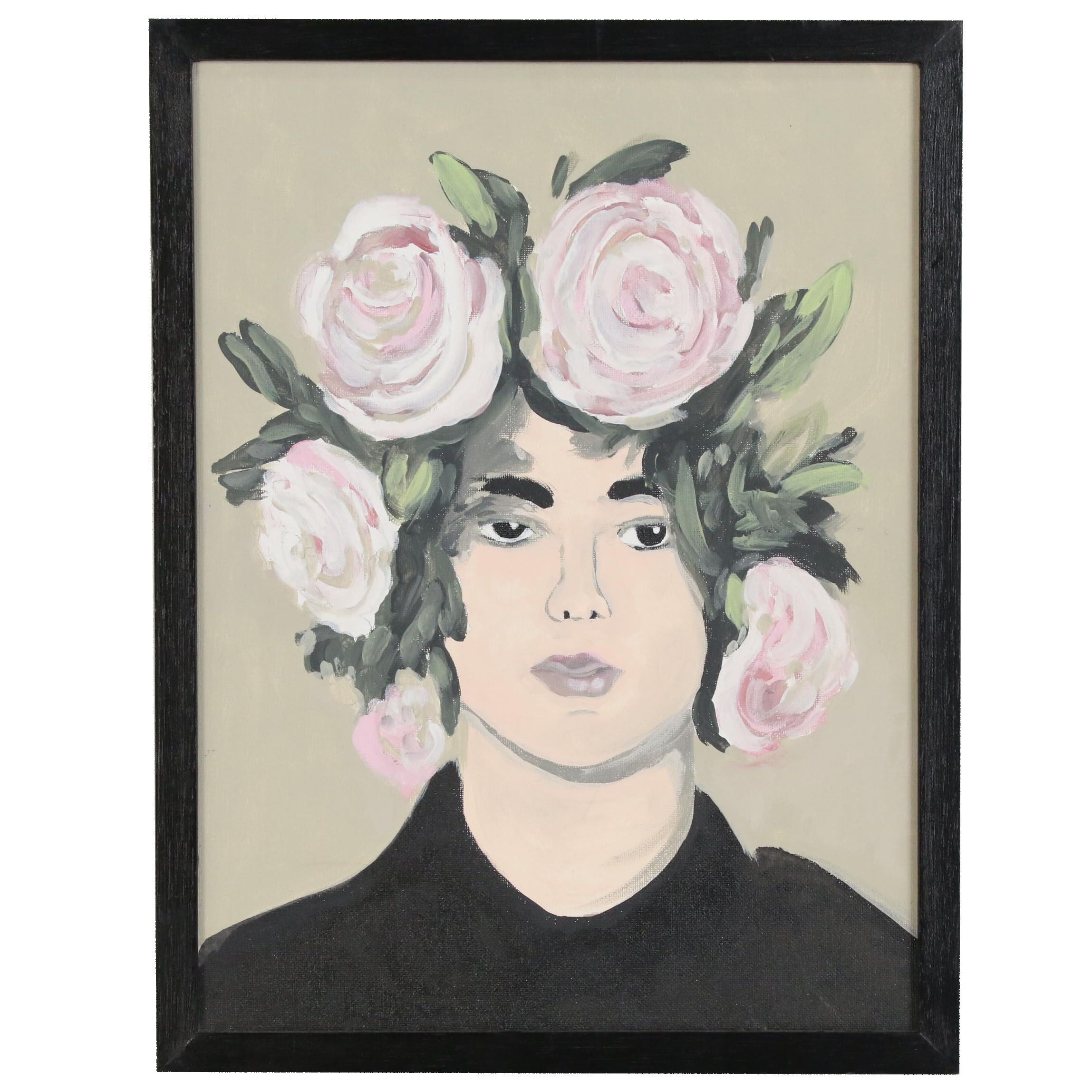 Portrait Acrylic Painting of Figure with Floral Headdress