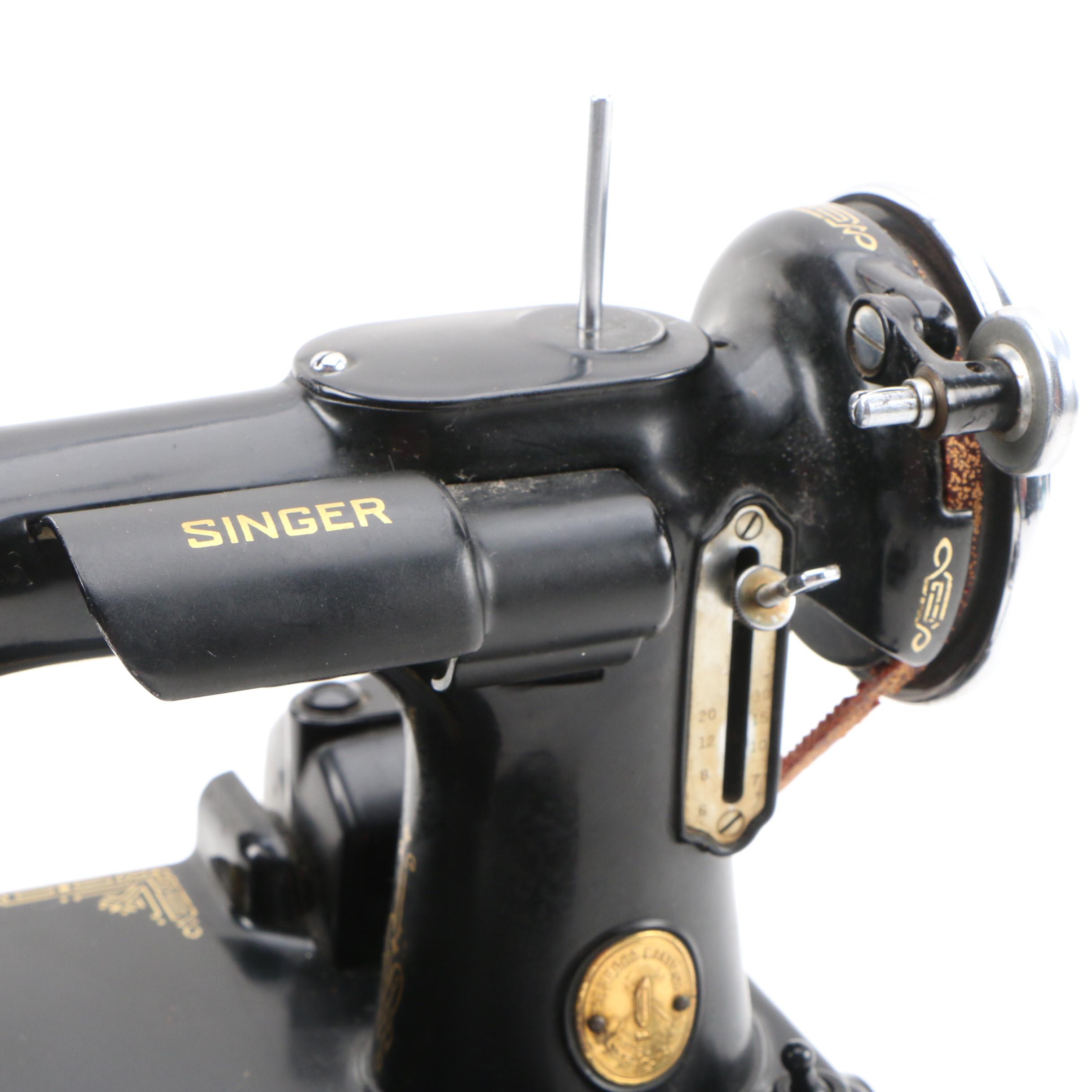 Singer Featherweight 221 Sewing Machine with Case, Early to Mid-20th Century