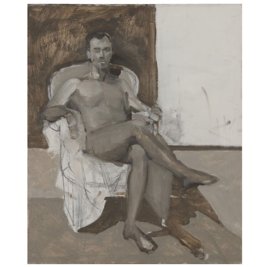 Figure Oil Painting of Seated Male Nude