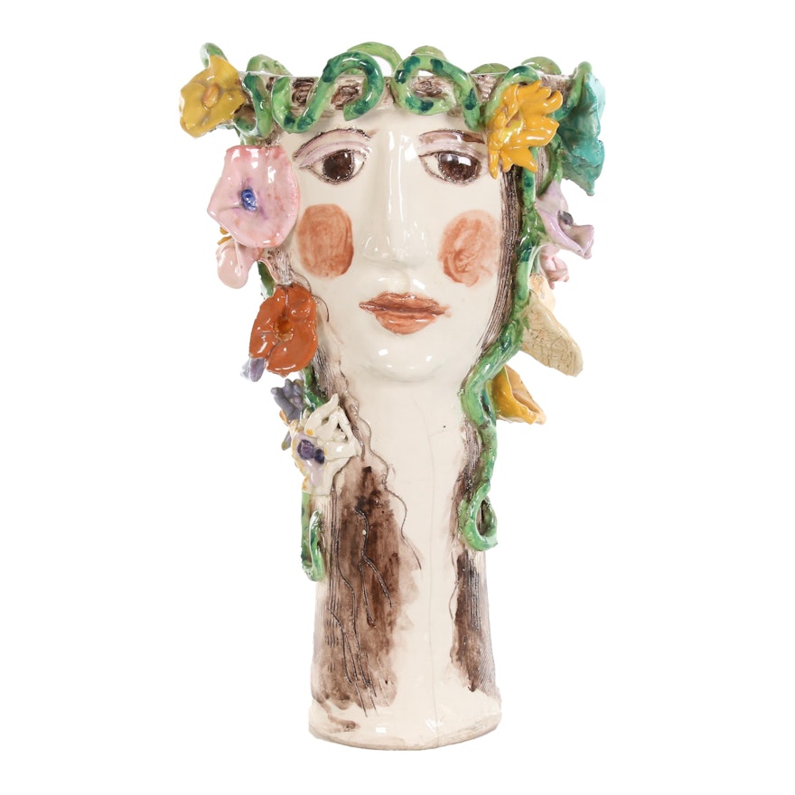 Sue and Russ Bolt Double Faced Glazed Ceramic Sculptural Vase, Late 20th Century