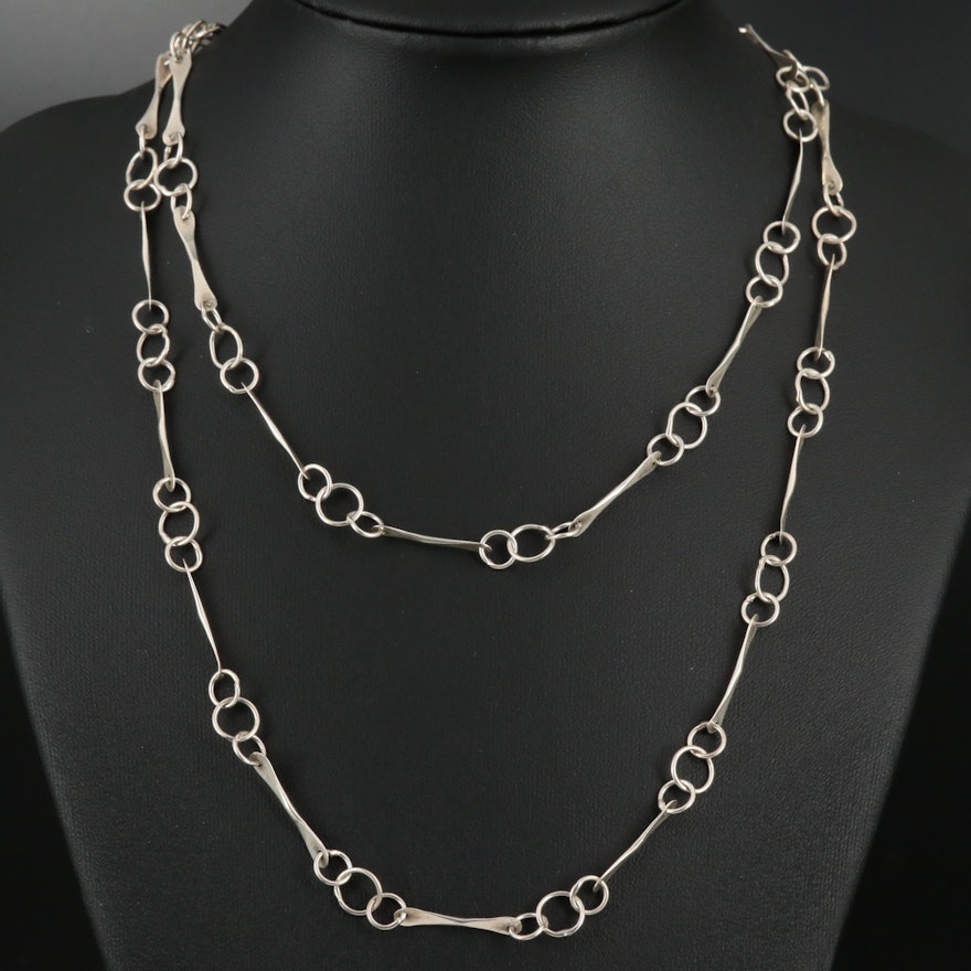 Sterling Silver Elongated Fancy Link Necklace