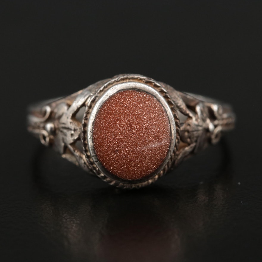 Sterling Sunstone Glass Ring