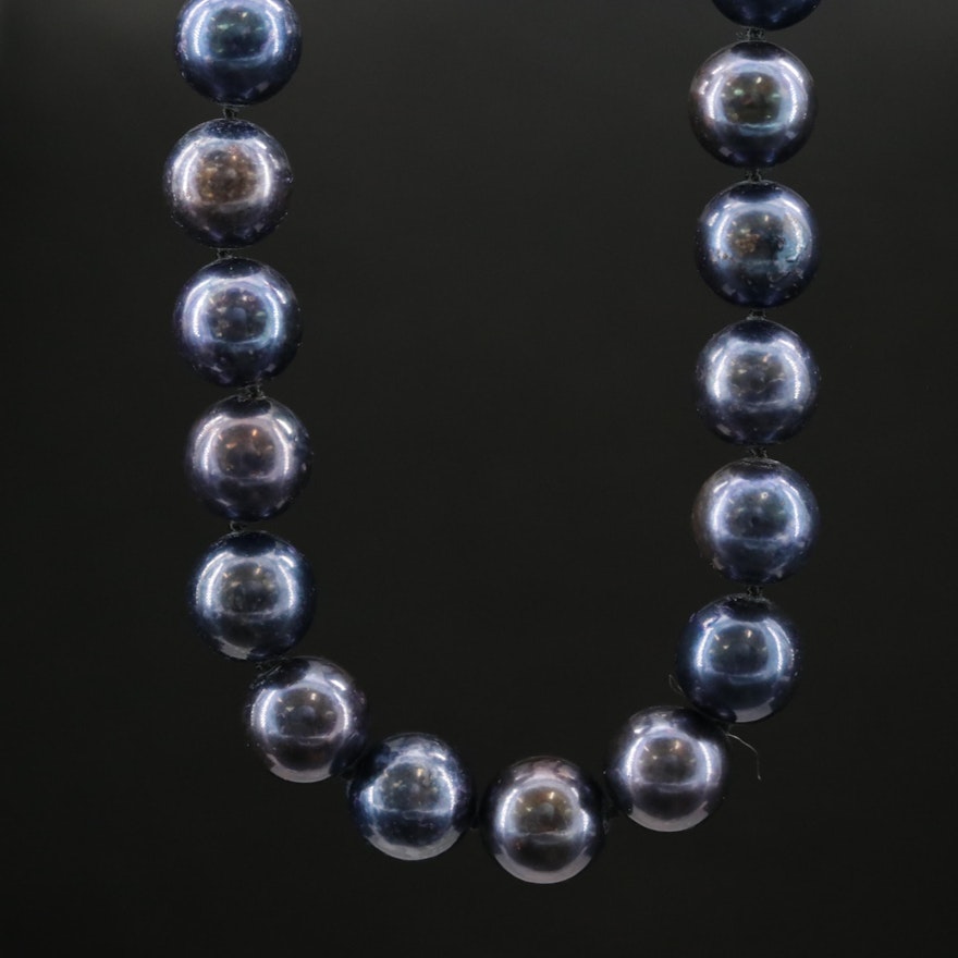 Blue Cultured Pearl Necklace With 14K Clasp