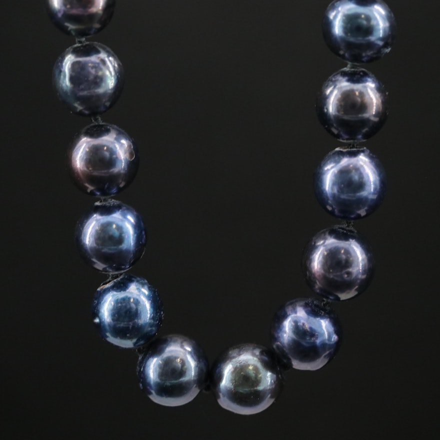 Blue Pearl Necklace with 14K Clasp