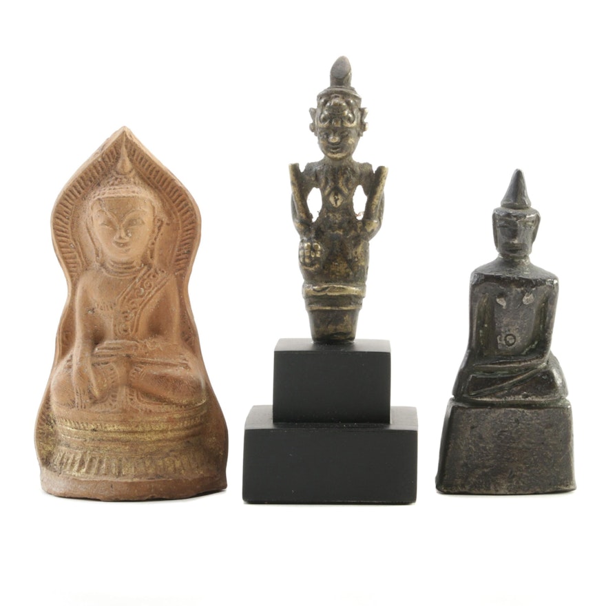 East Asian Ceramic and Metal Buddha Figurines, Mid to Late 20th Century