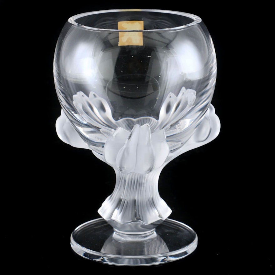 Lalique "Bagheera" Frosted Crystal Lion Paw Pedestal Vase