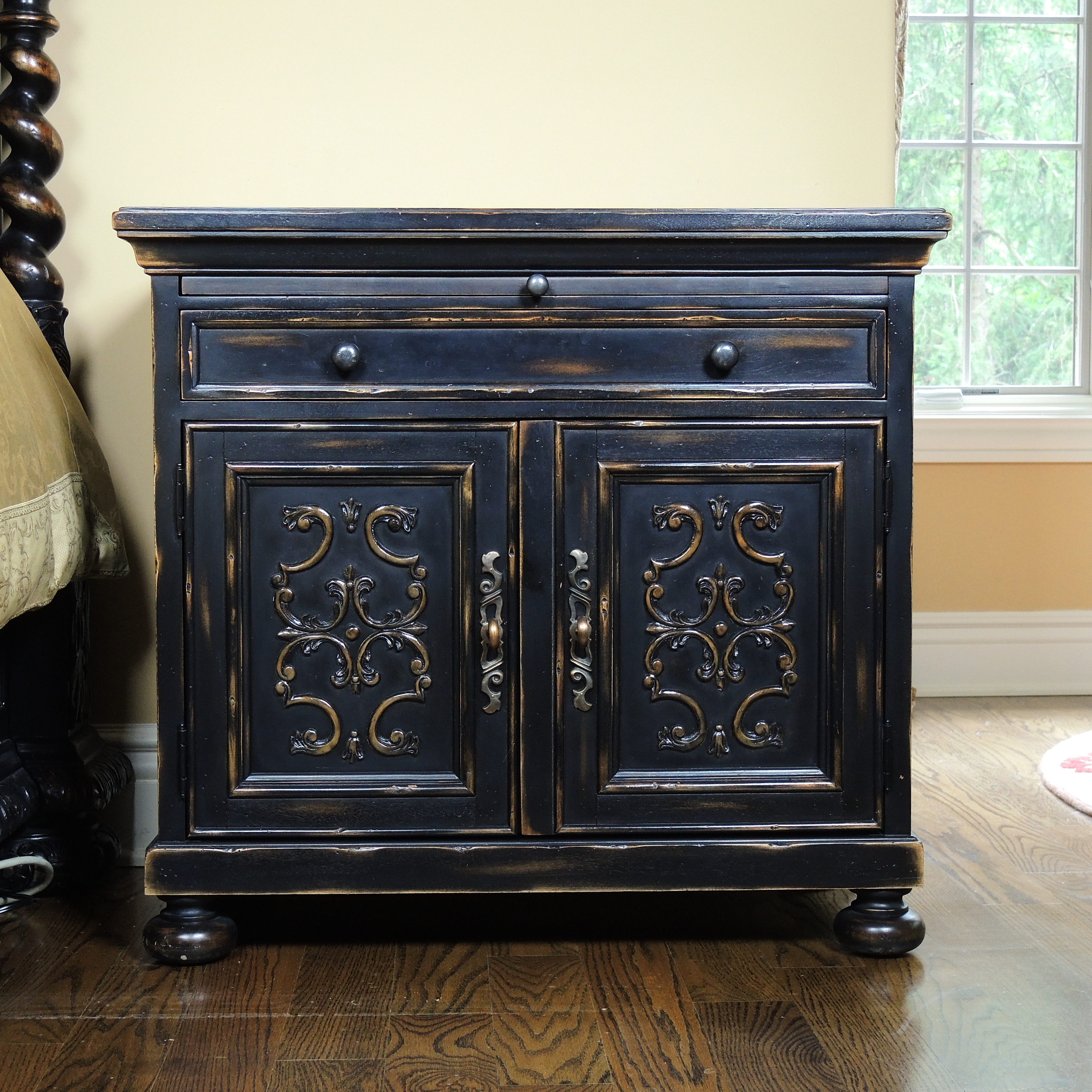 Restoration Hardware Black Distressed Nightstand Cabinet