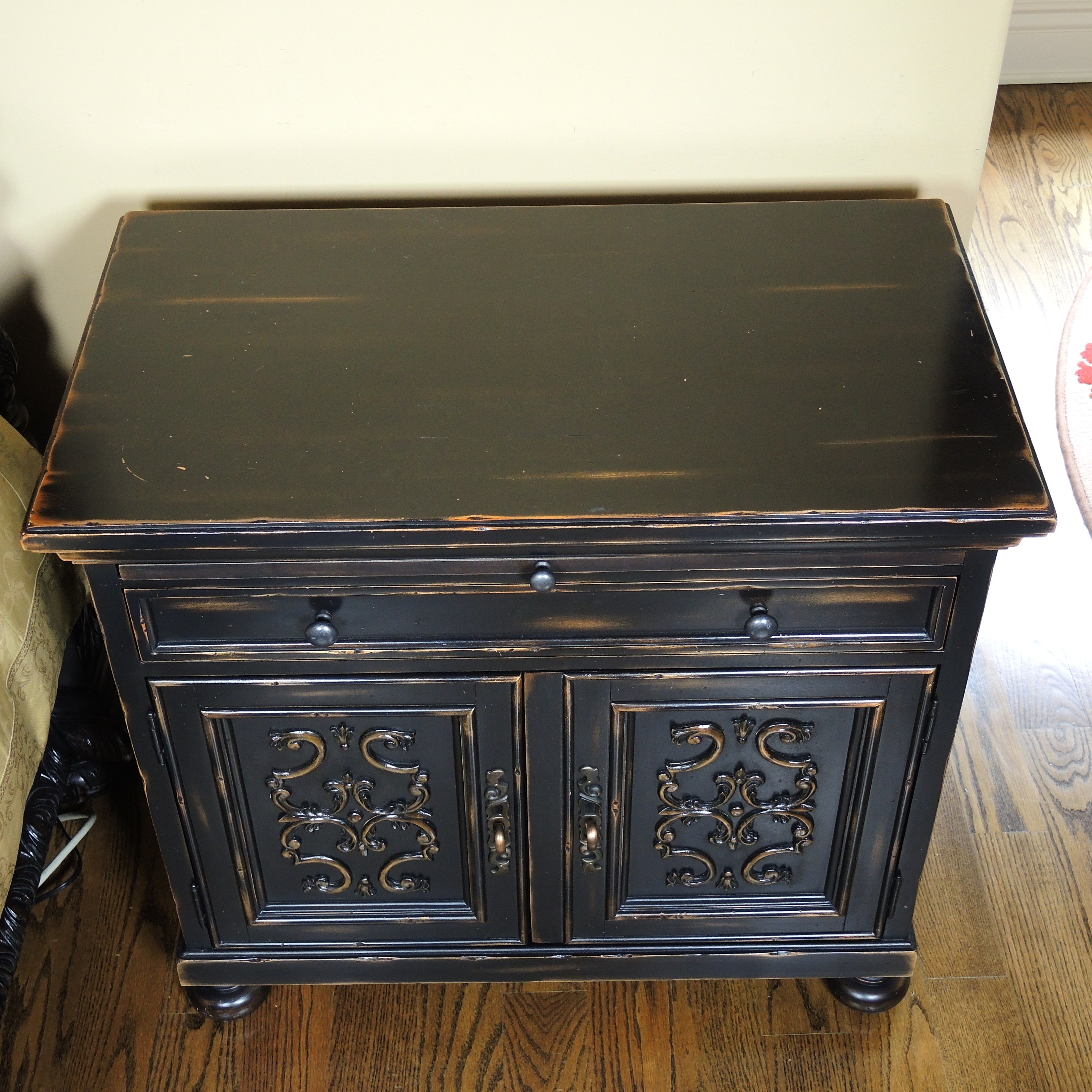 Restoration Hardware Black Distressed Nightstand Cabinet