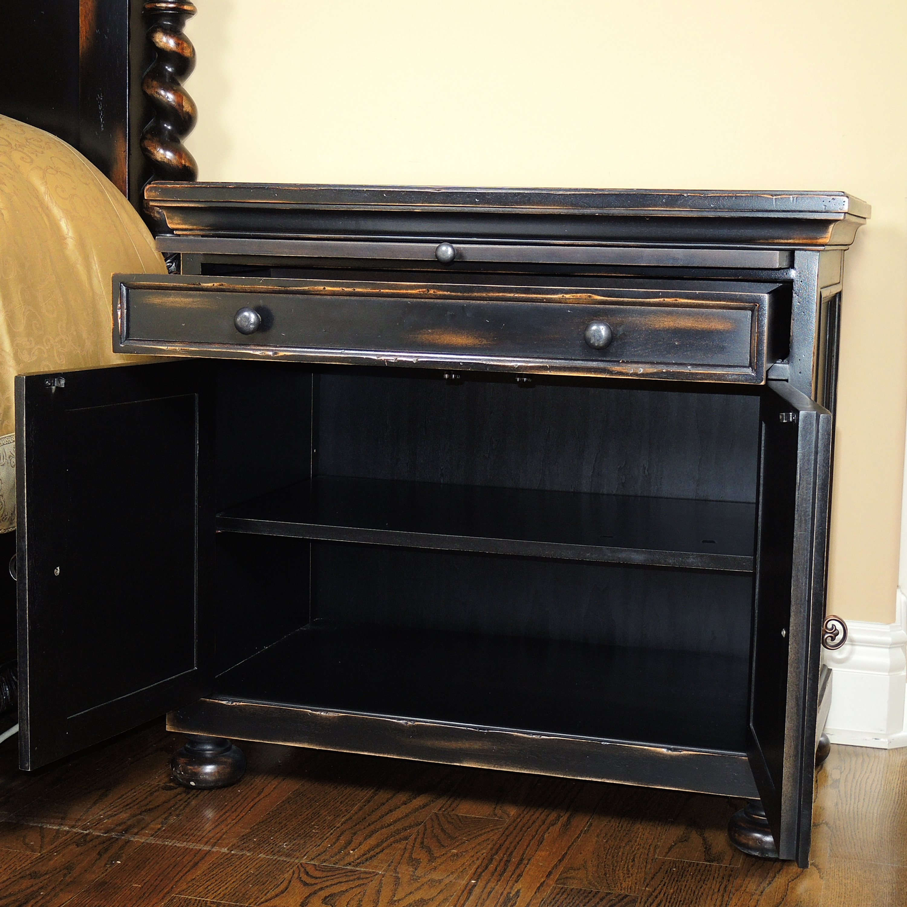 Restoration Hardware Black Distressed Nightstand Cabinet
