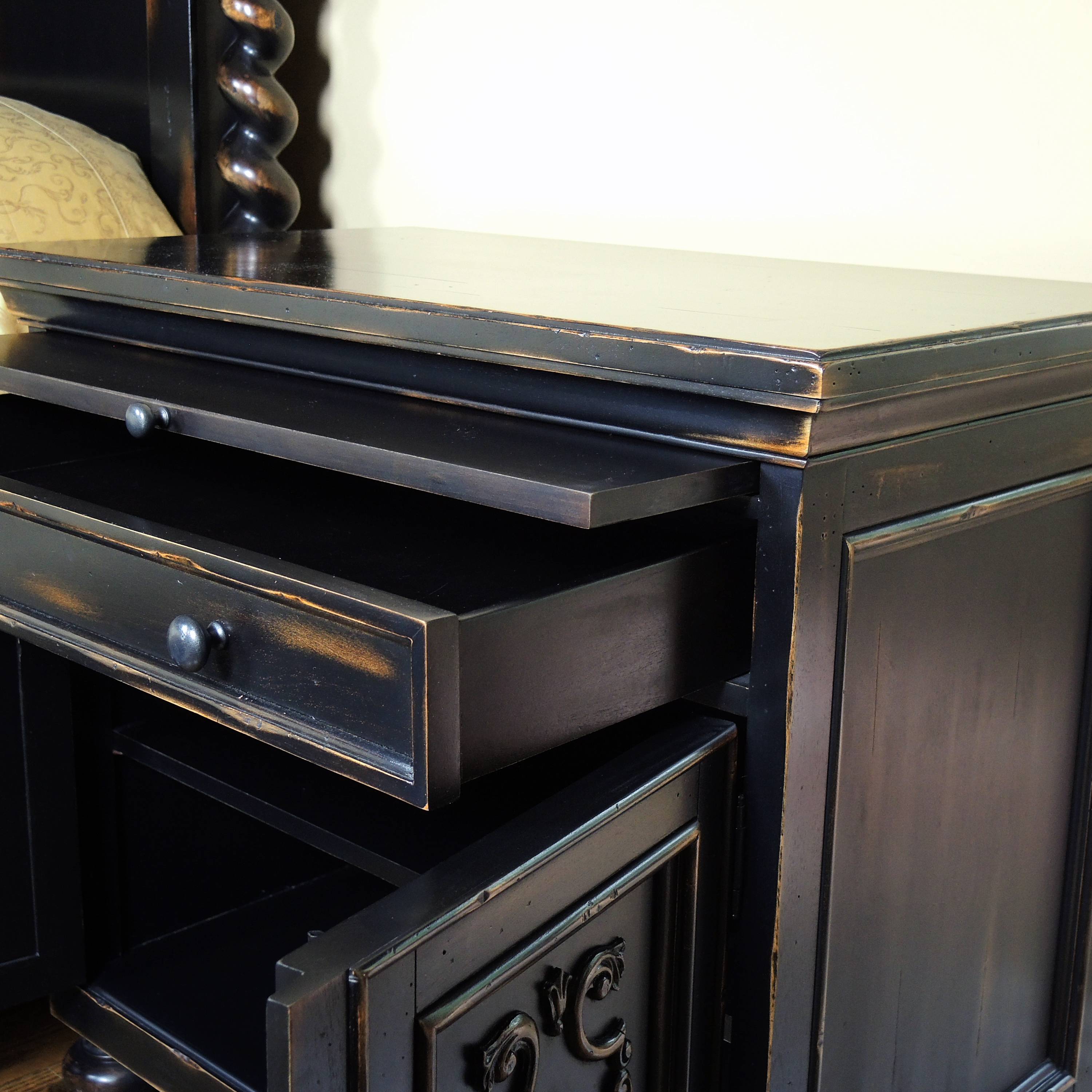 Restoration Hardware Black Distressed Nightstand Cabinet