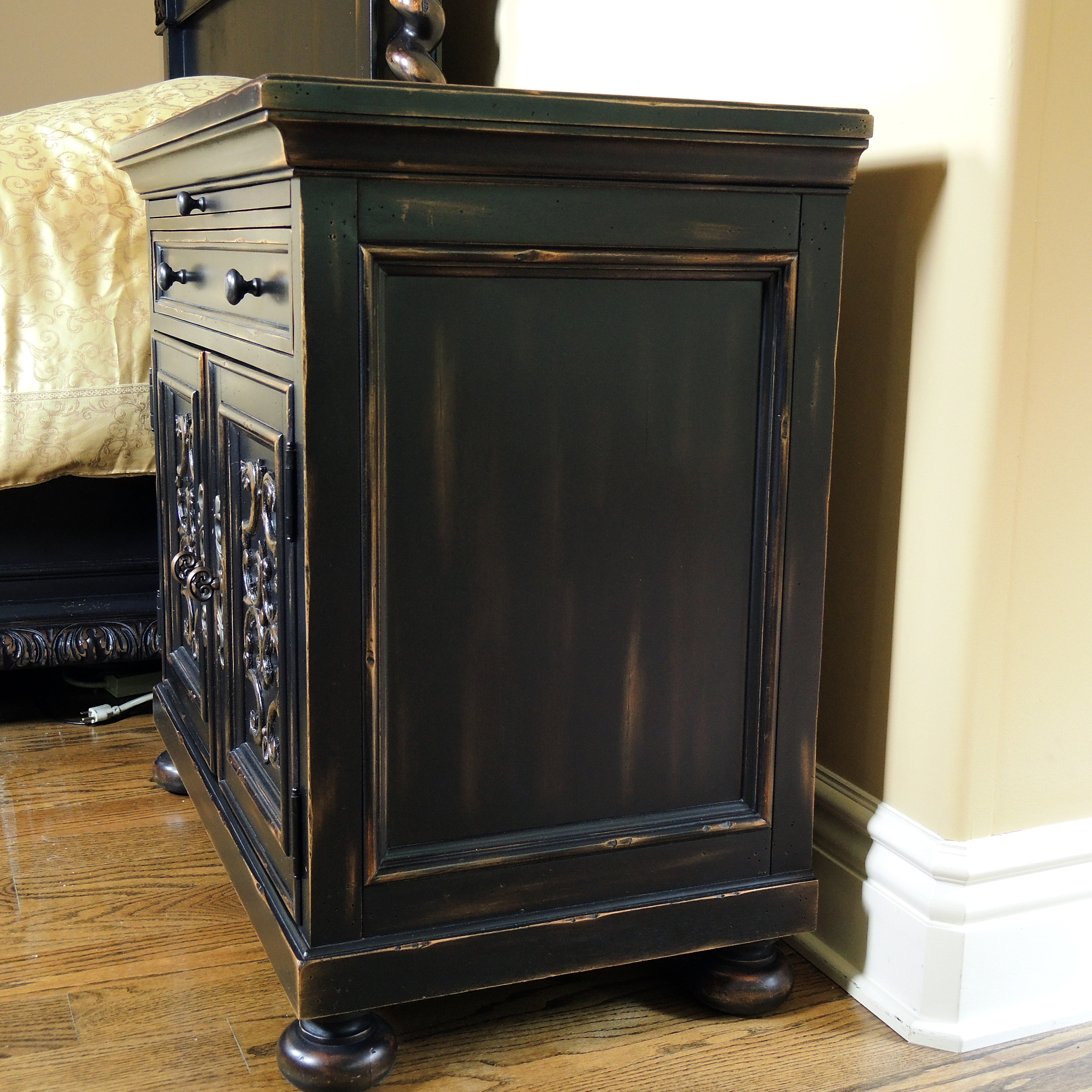 Restoration Hardware Black Distressed Nightstand Cabinet