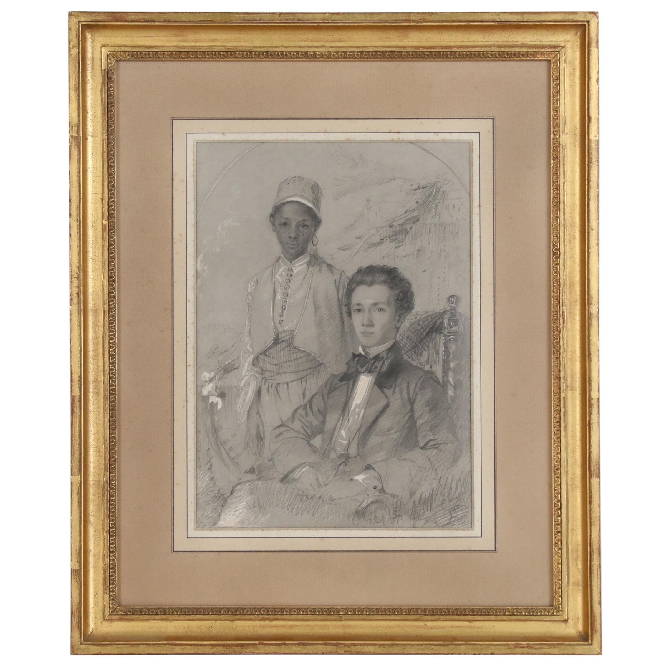 Jan Matejko Drawing "Portrait of a Young Man with Attendant", Late 19th Century