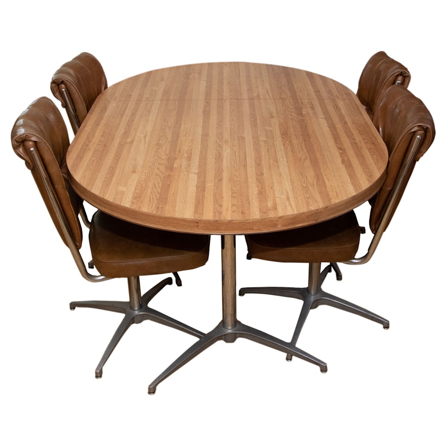 Chromcraft Oak Laminate Kitchen Table with Vinyl Swivel Chairs, Mid-20th Century