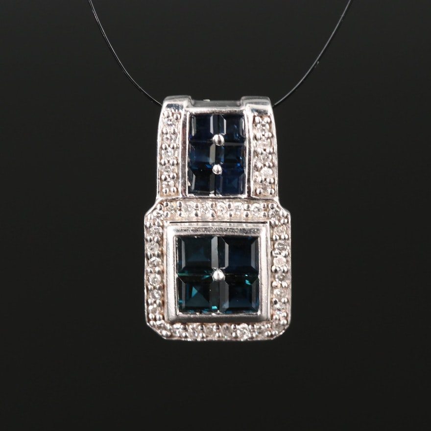 Sterling Silver Sapphire and Diamond Pendant