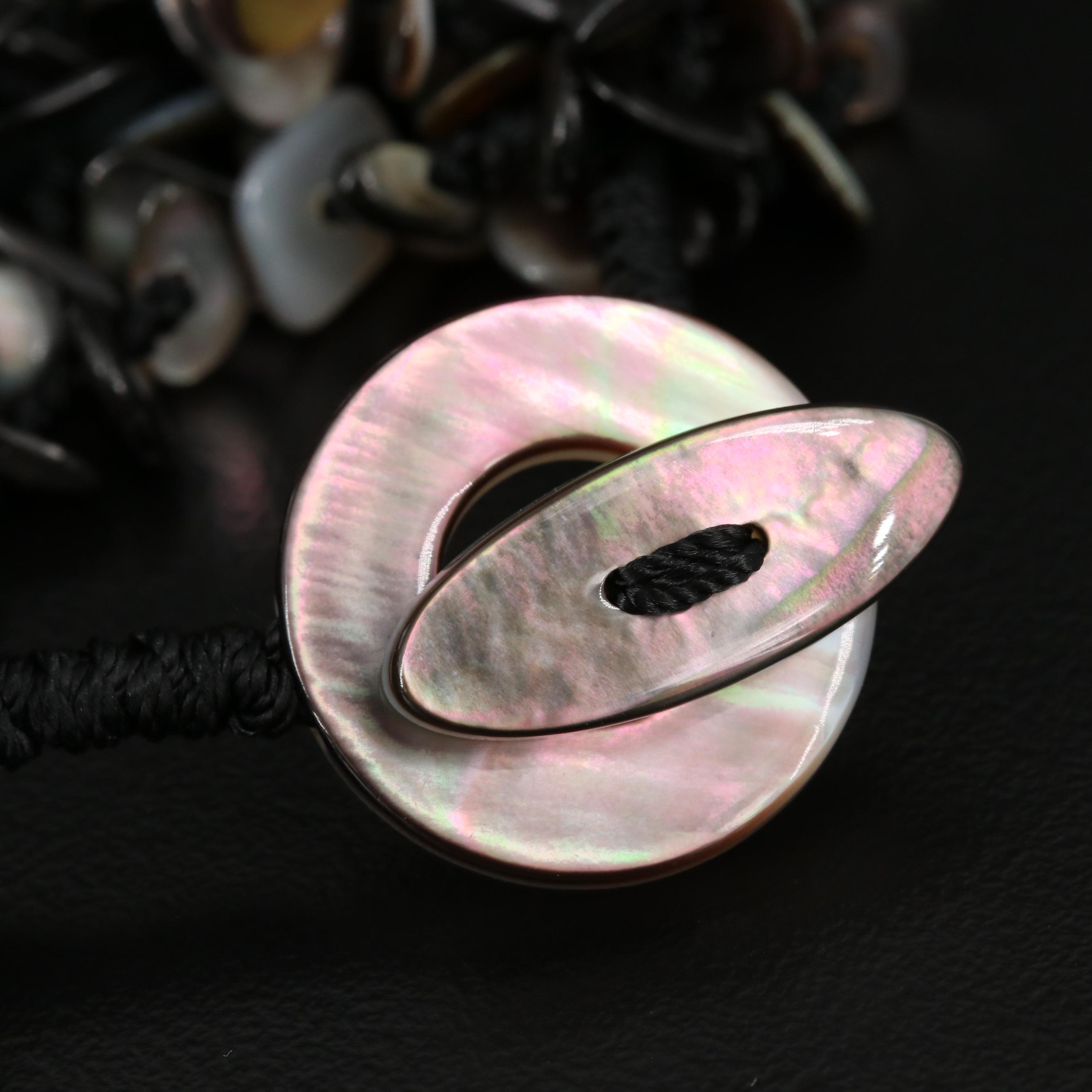 Multi-Strand Shell and Etched Mother Of Pearl Floral Motif Necklace