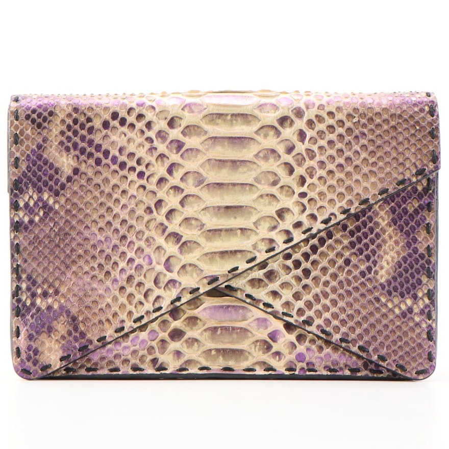 Eileen Kramer Metallic Glazed Python Topstitched Dual Flap Clutch