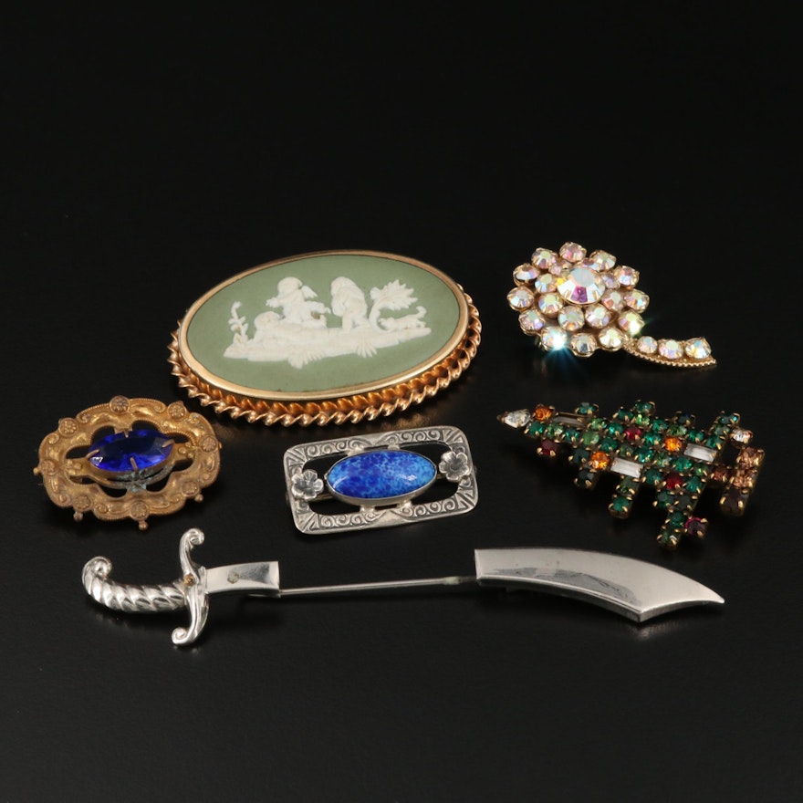 Brooch Selection Featuring Weiss, Wedgwood and Victorian Sterling Silver Brooch